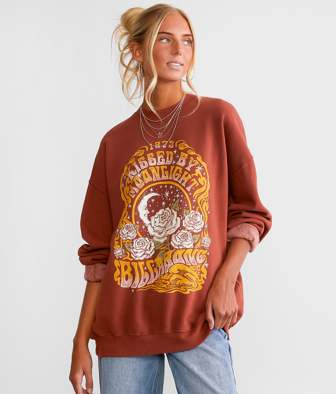 Billabong Ride In Oversized Pullover - Women's Sweatshirts in Deep Sienna