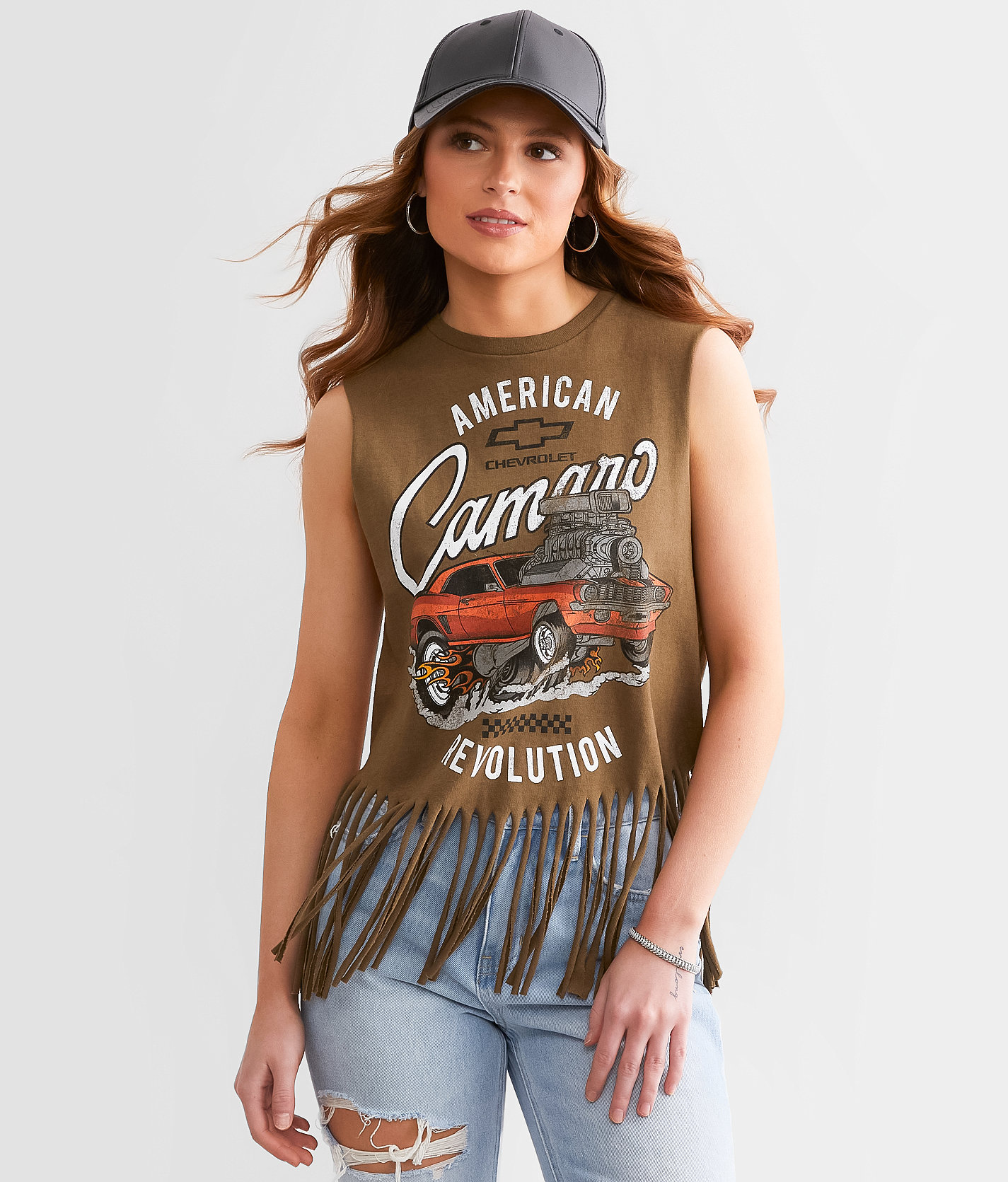 H3 Sportgear Chevy Camaro Fringe Tank Top - Women's Tank Tops in Brown Pigment Wash