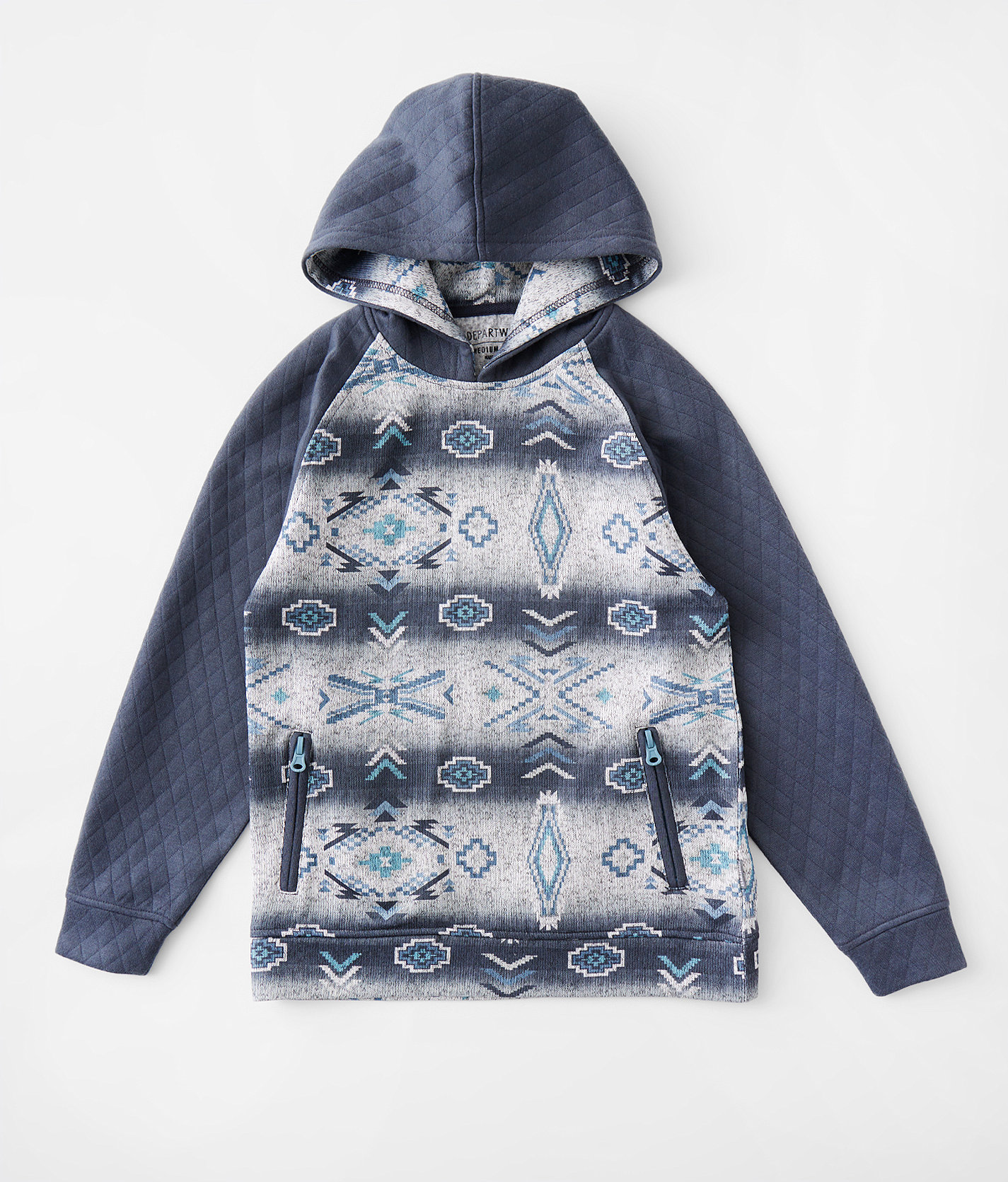 Boys - Departwest Quilted Southwestern Hoodie - Boy's Sweatshirts in Grey Blue
