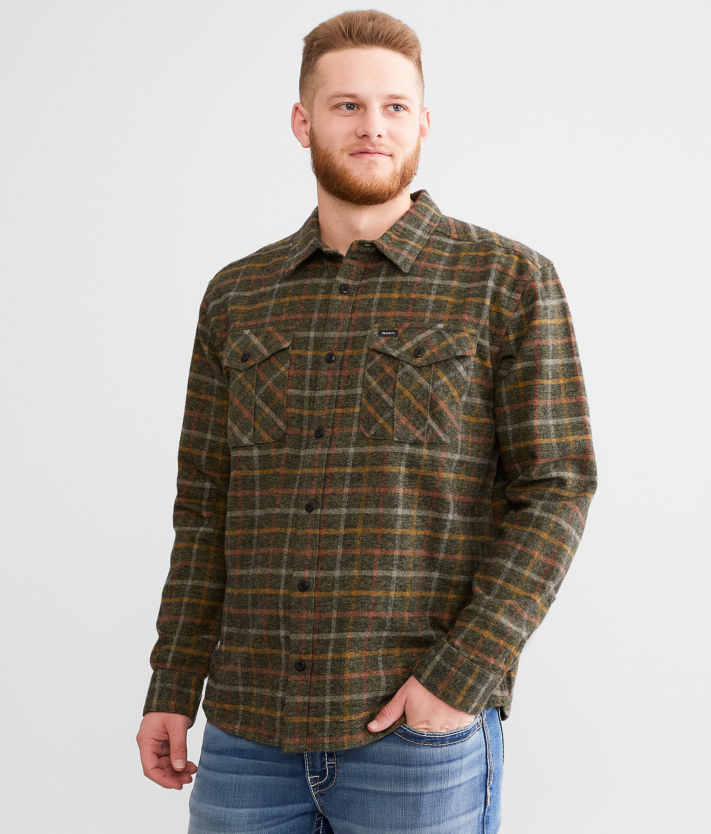 RVCA Hughes Flannel Shirt - Men's Shirts in Warm Grey