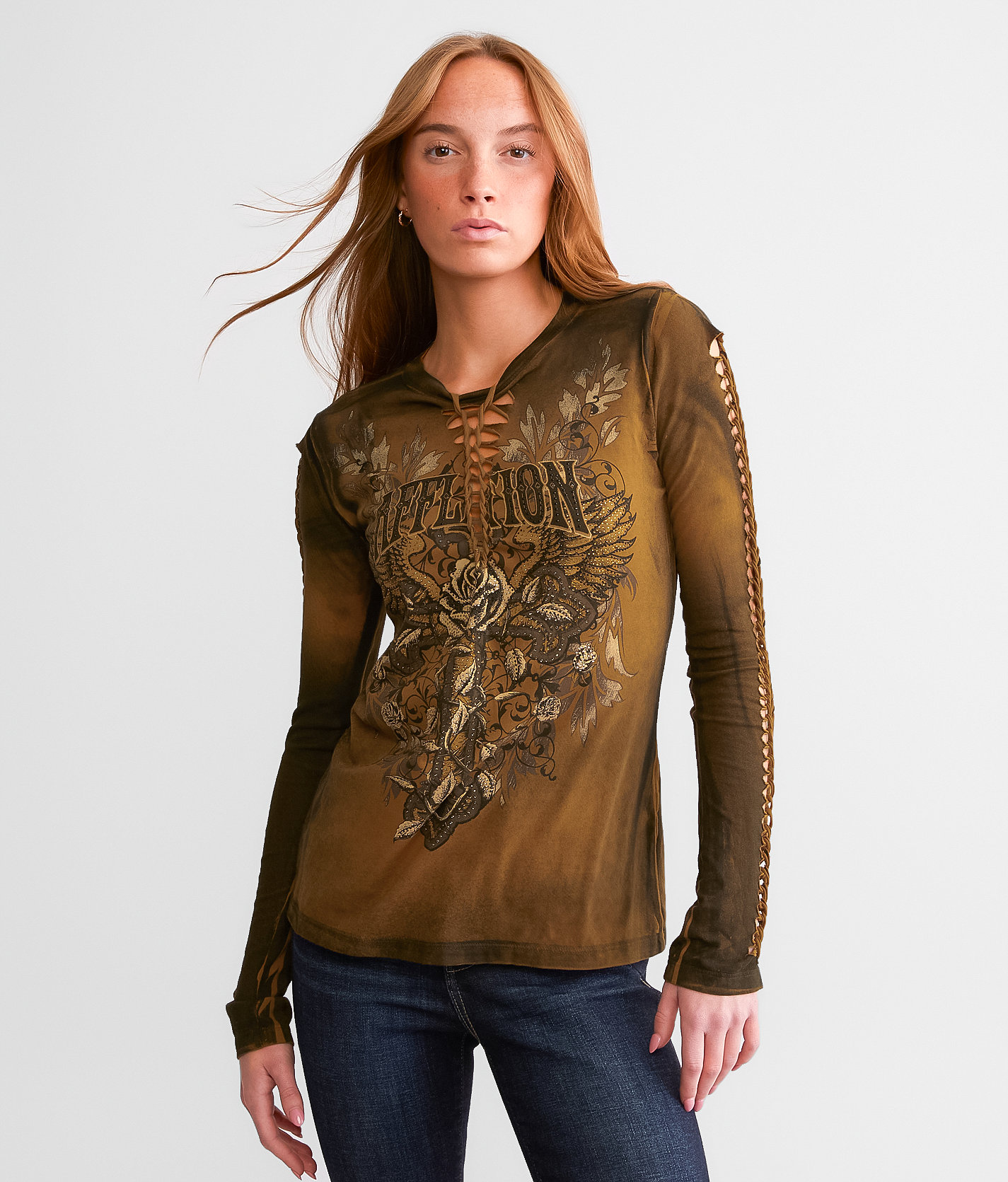 Affliction Twisted Vine T-Shirt - Women's T-Shirts in Copper Reactive