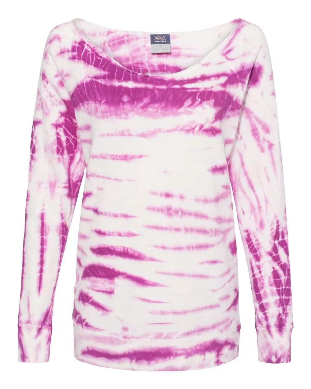 MV Sport W20173 Women's French Terry Off-the-Shoulder Tie-Dyed Sweatshirt