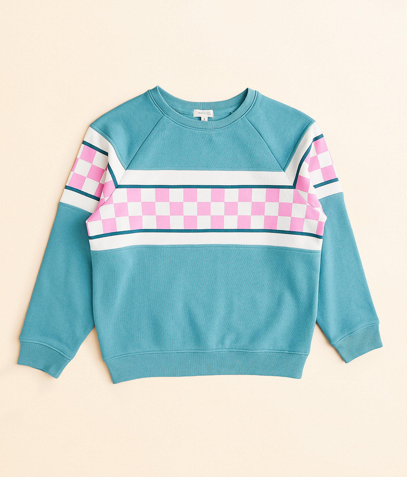 Girls - Modish Rebel Checker Stripe Pullover - Girl's Sweatshirts in Britanny Blue
