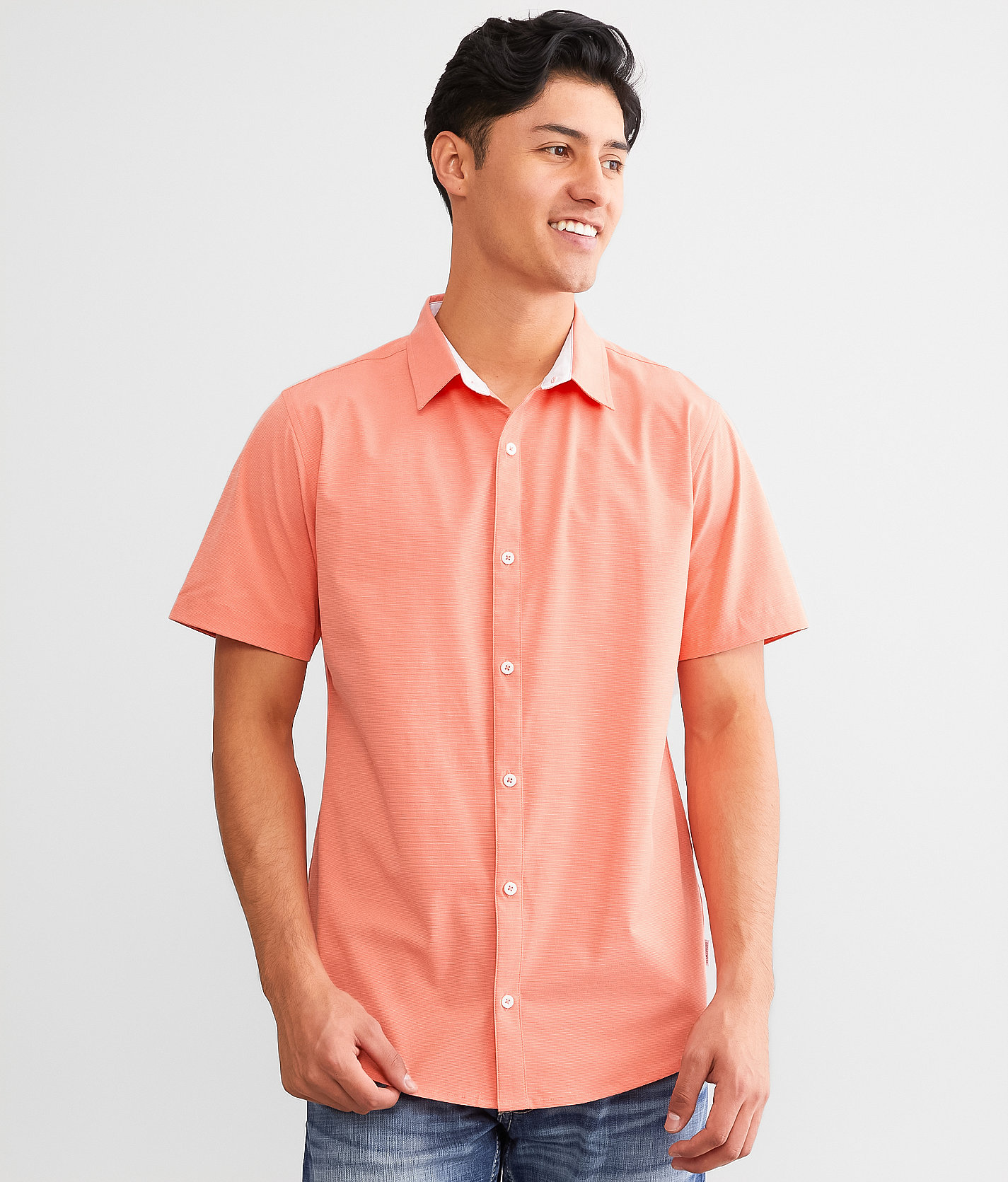 Departwest Striped Performance Stretch Shirt - Men's Shirts in Coral