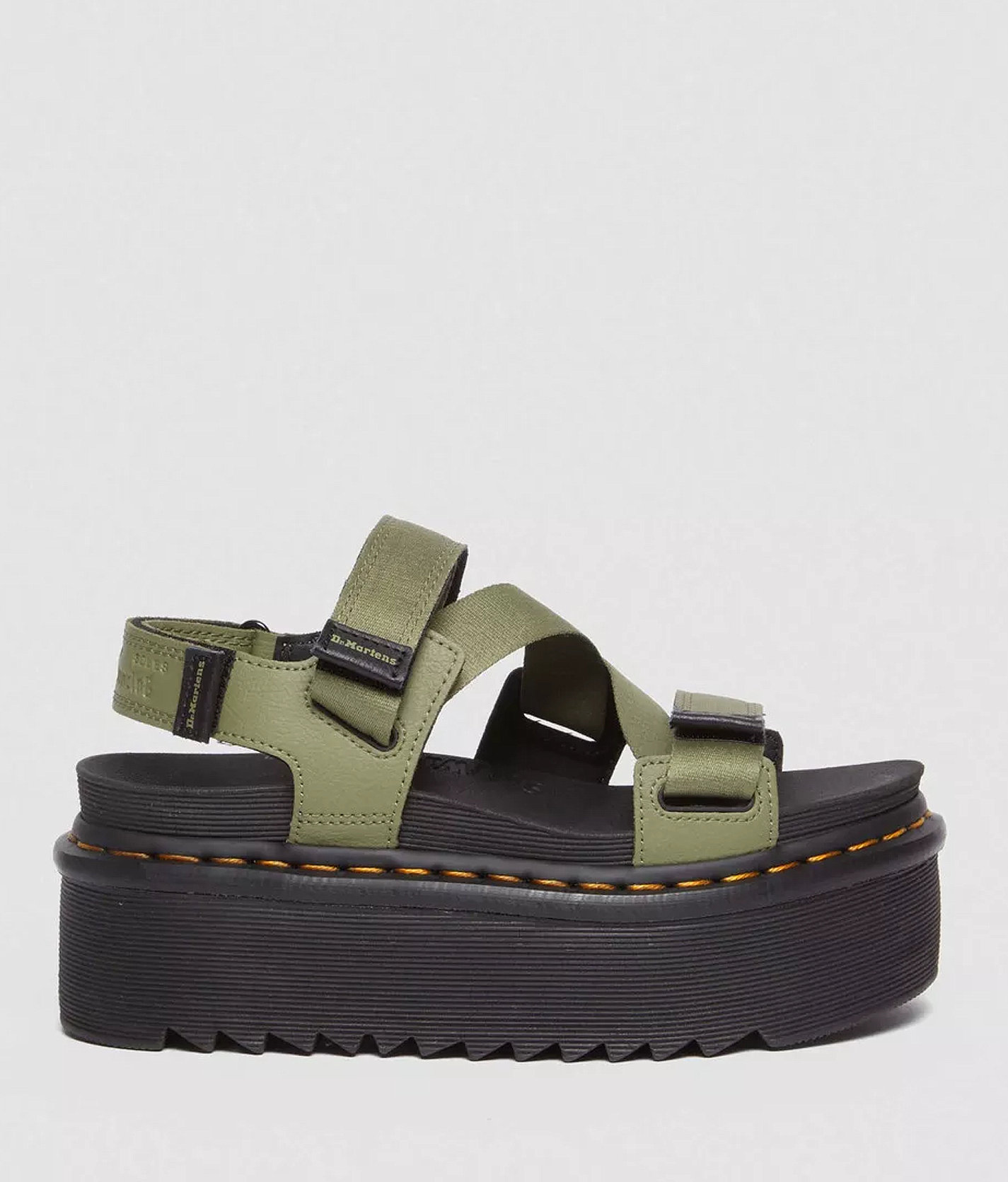 Dr. Martens Kimber Athena Leather Flatform Sandal - Women's Shoes in Muted Olive