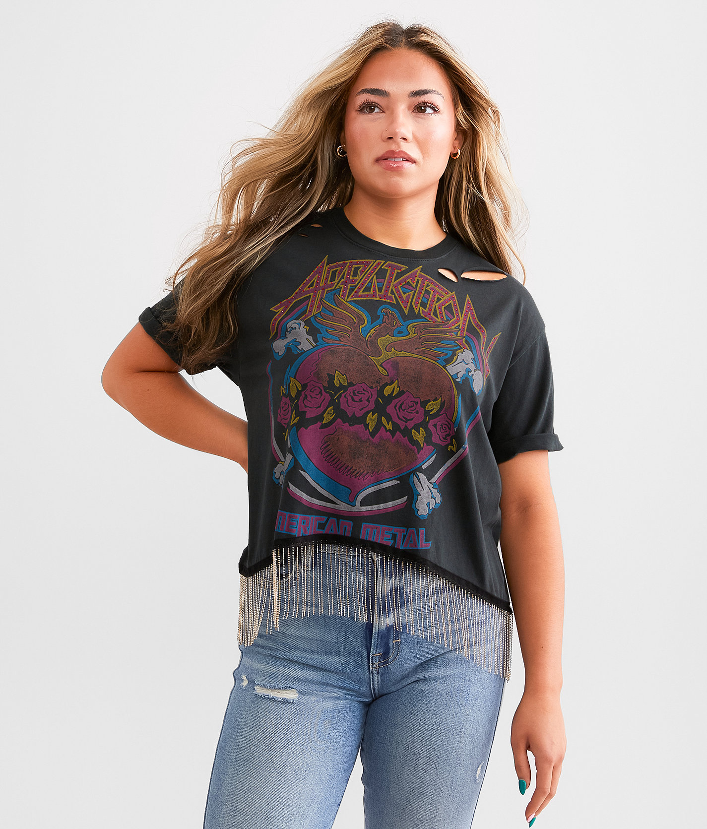Affliction Phoenix Cropped T-Shirt - Women's T-Shirts in Vintage Black Pigment Dye