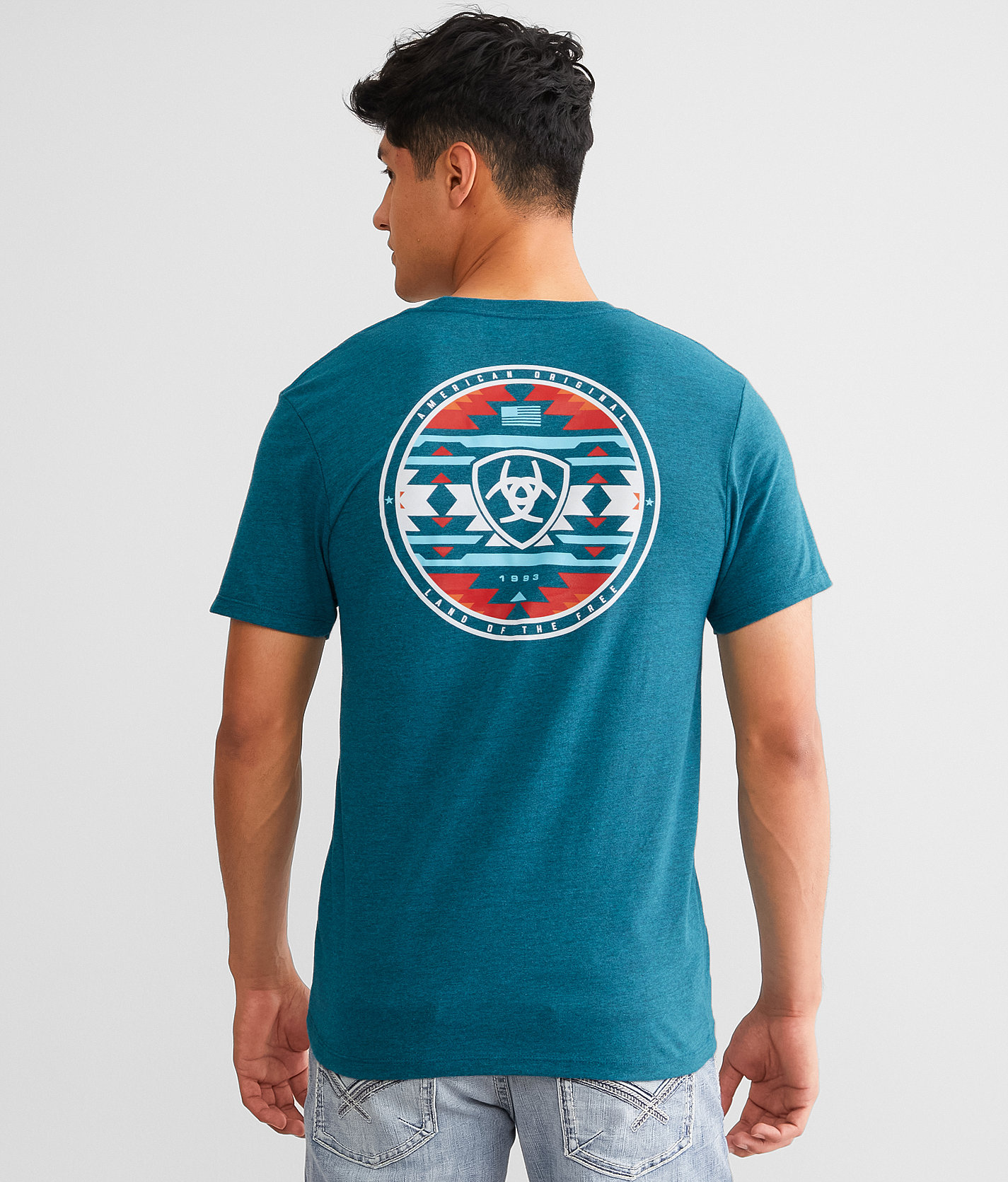 Ariat Traditional Freedom T-Shirt - Men's T-Shirts in Cyan Black Heather