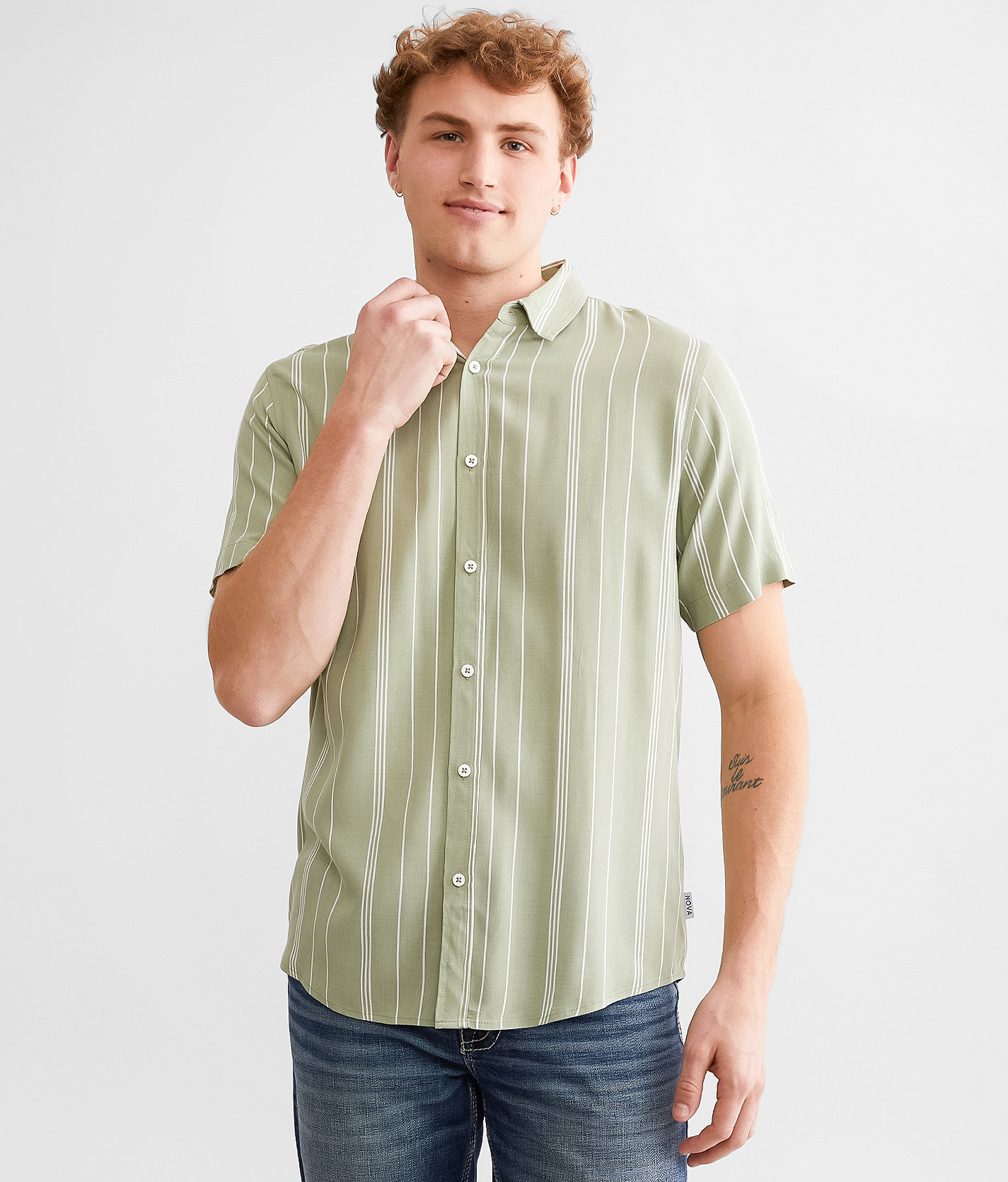 Nova Industries Striped Shirt - Men's Shirts in Sage