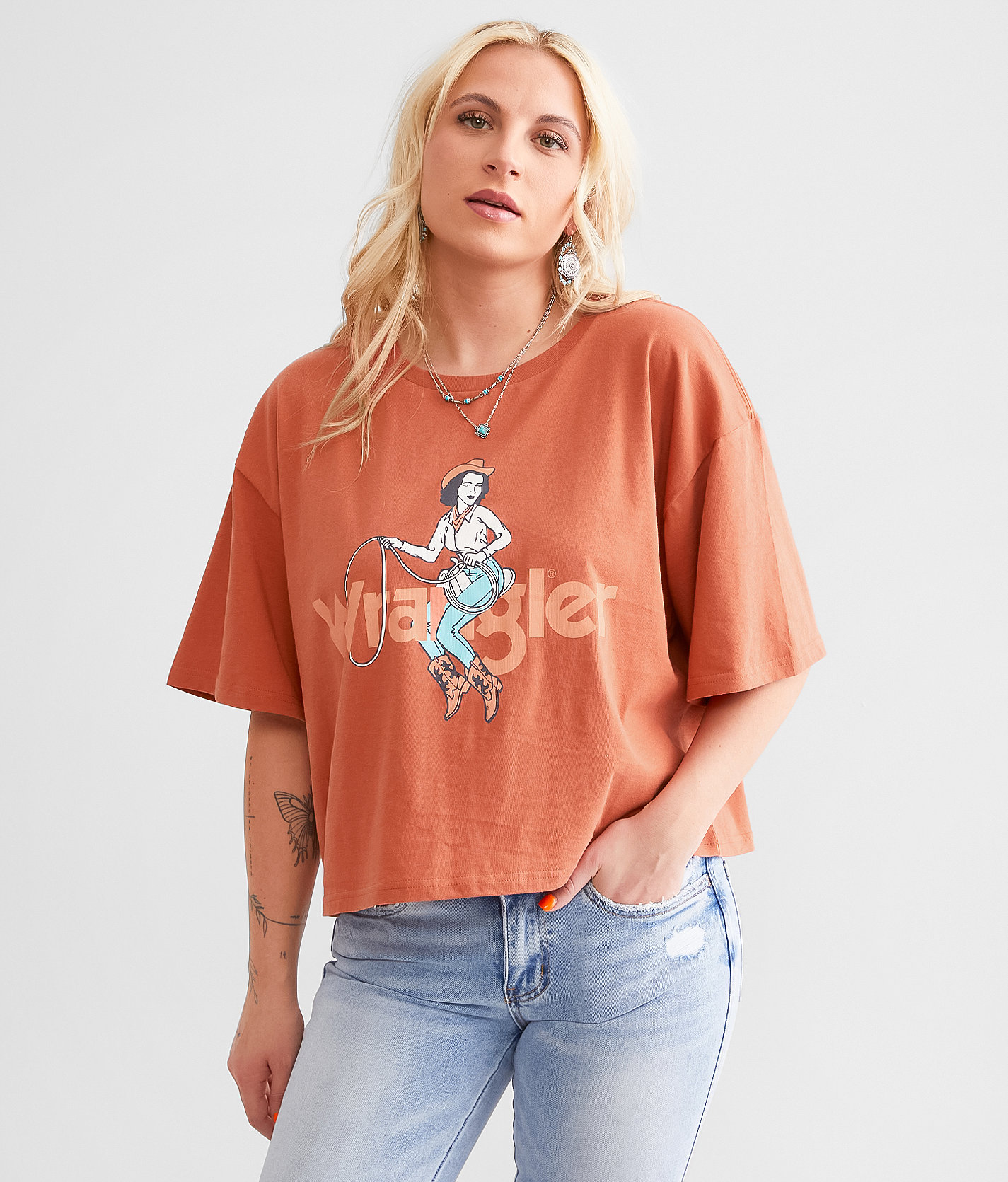Wrangler® Pardner Cropped T-Shirt - Women's T-Shirts in Redwood