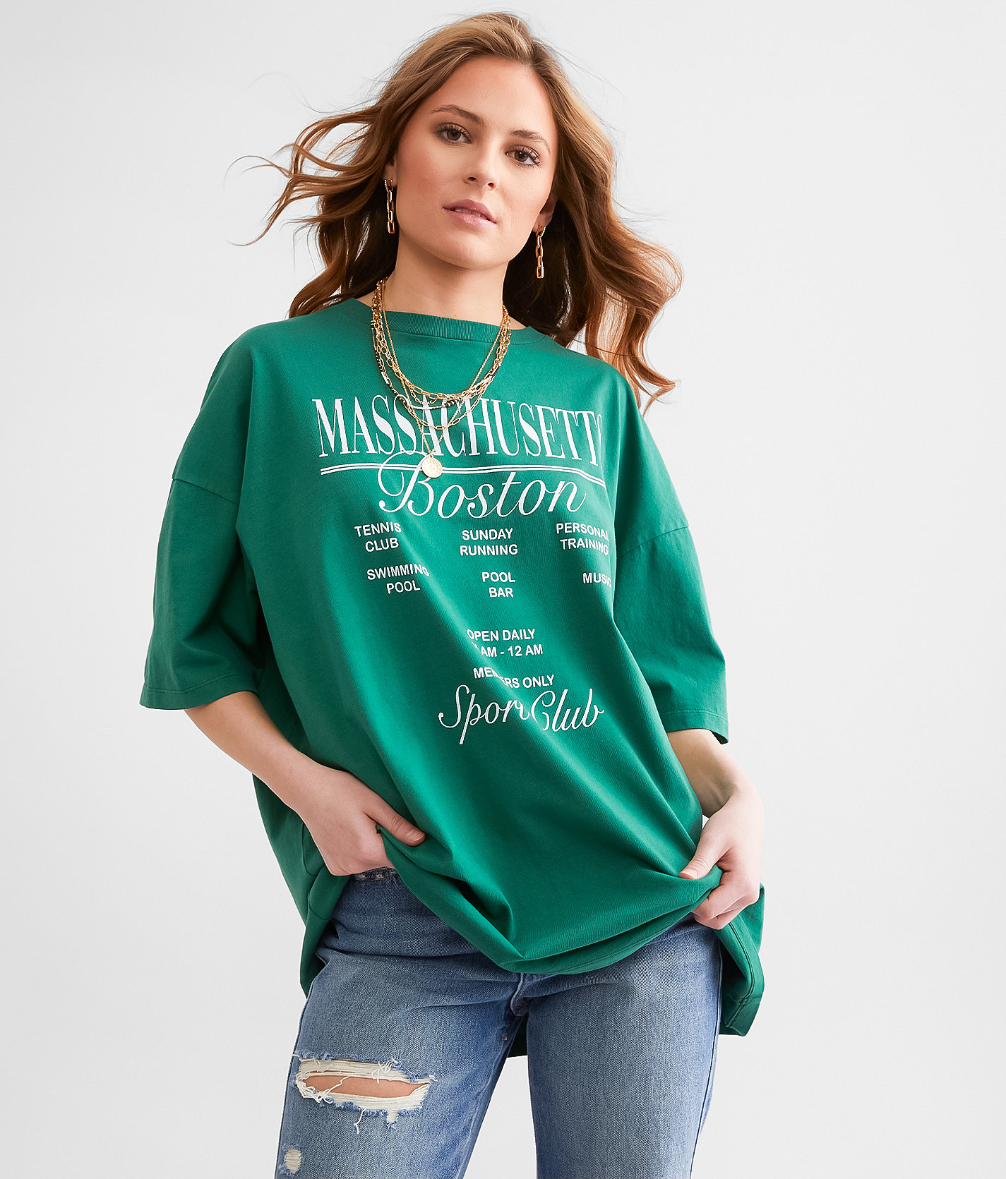 FITZ + EDDI Boston Oversized T-Shirt - One Size - Women's T-Shirts in Green