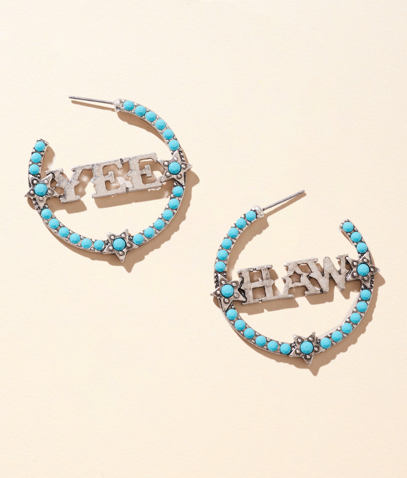 boutique by BKE Yee Haw Western Hoop Earring - Women's Jewelry in Silver Turquoise