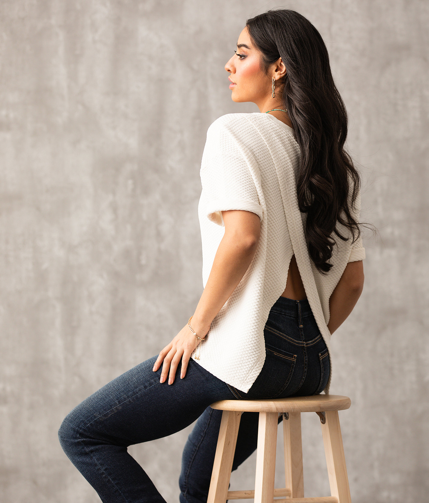 Buckle Black Tulip Back Waffle Top - Women's Activewear in Cream