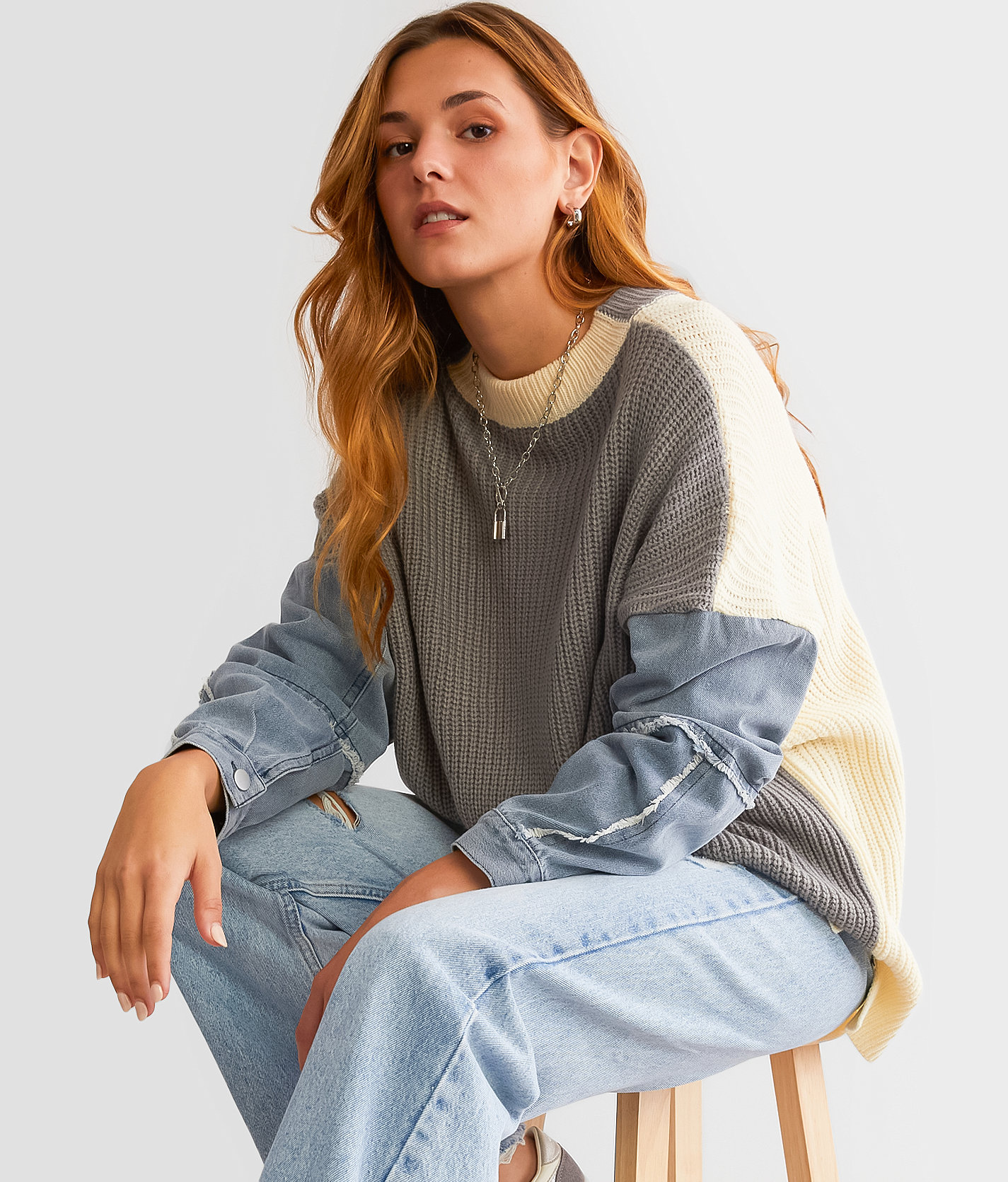 Gilded Intent Oversized Color Block Sweater - Women's Sweaters in Cream