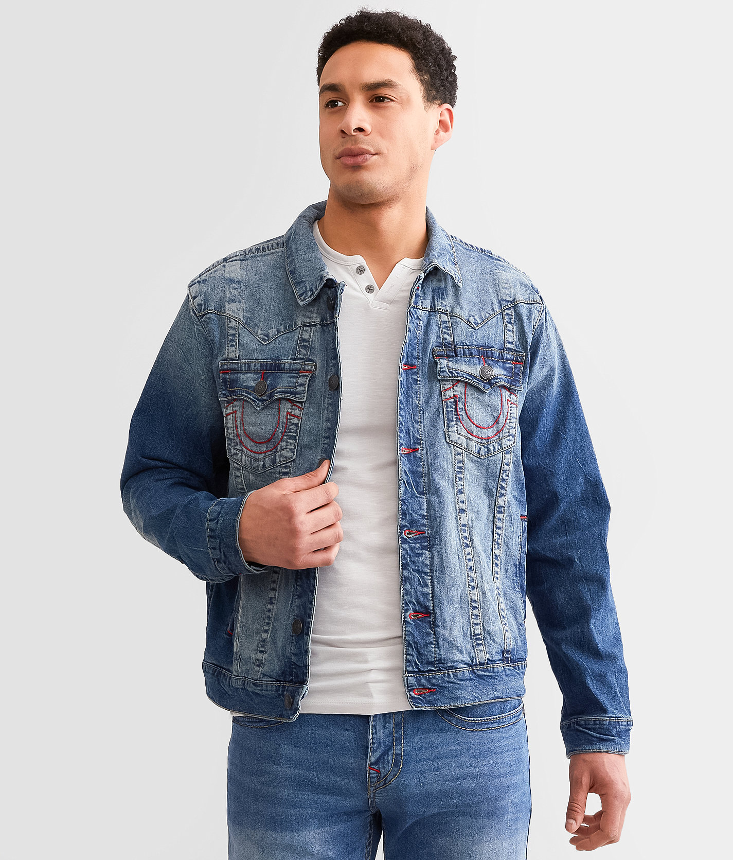 True Religion Big T Jimmy Stretch Denim Jacket - Men's Coats & Jackets in Bond St Medium Wash