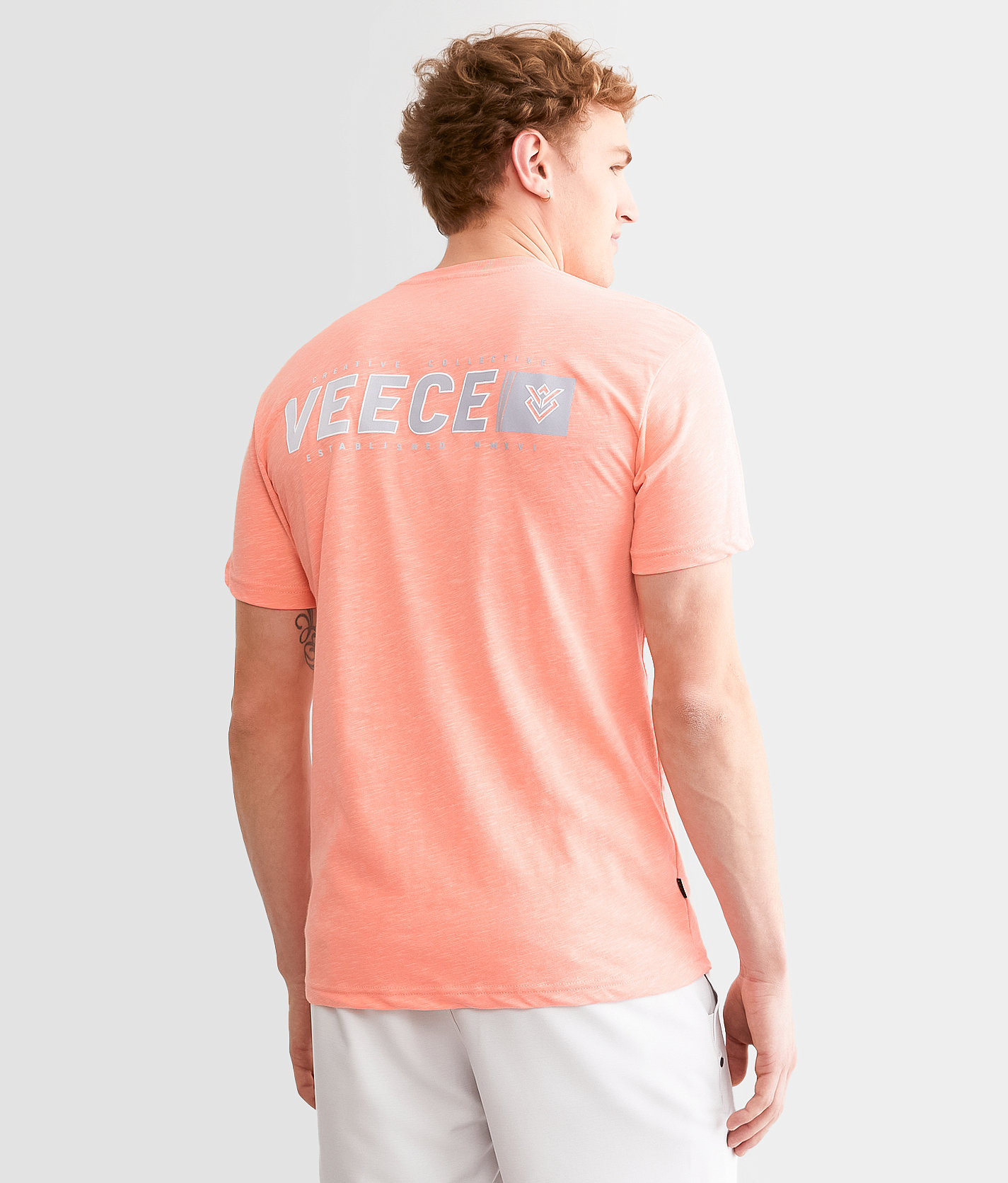 Veece Brand Strip T-Shirt - Men's T-Shirts in Artic Coral