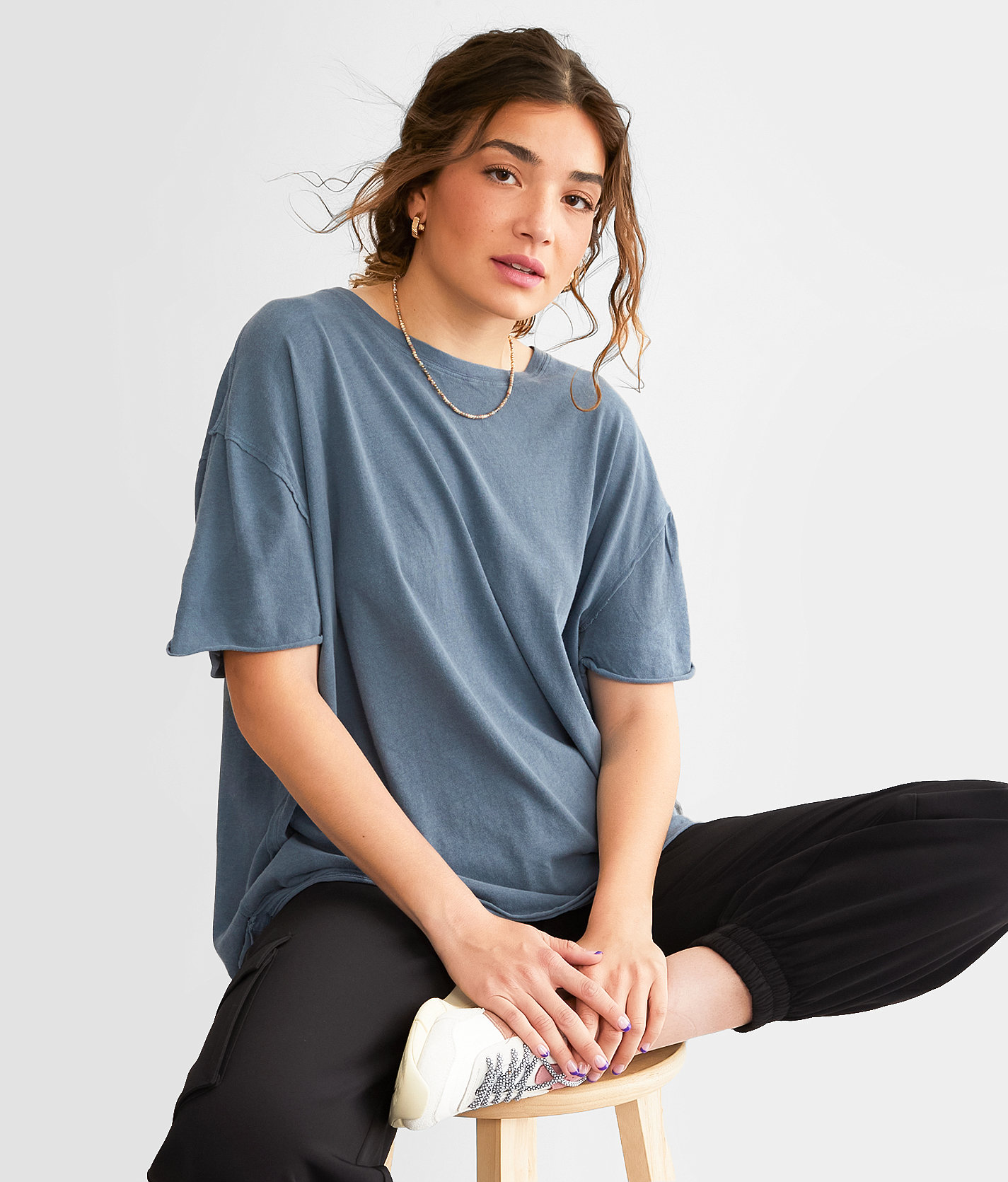 Free People Nina Oversized T-Shirt - Women's T-Shirts in Blue Mirage