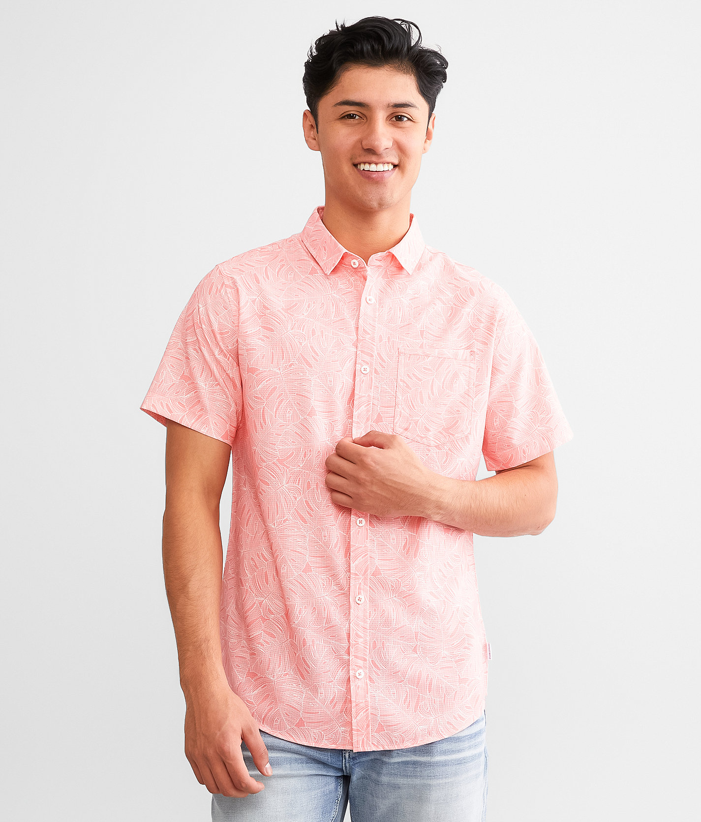 Departwest Tropical Leaf Performance Stretch Shirt - Men's Shirts in Coral