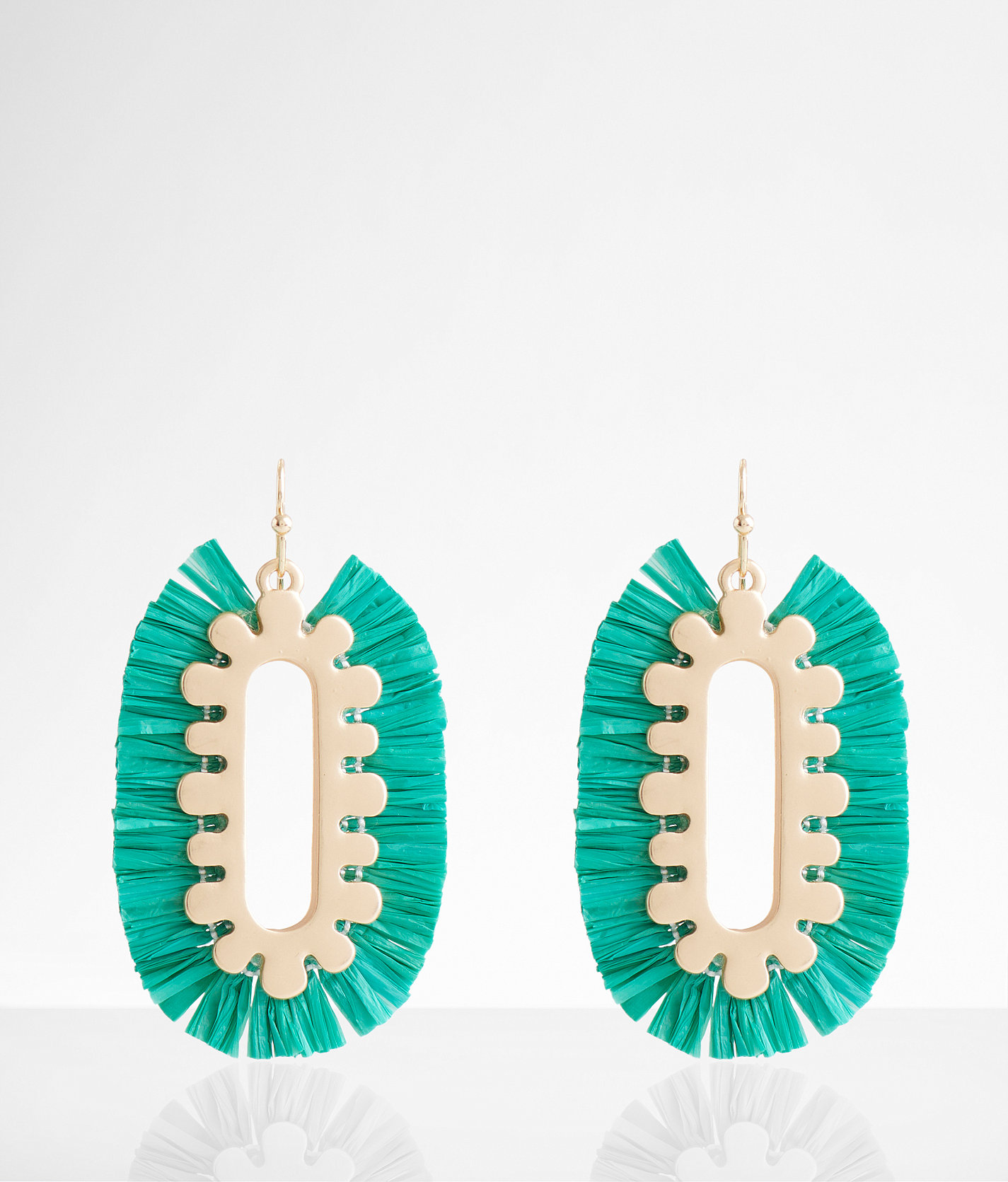 boutique by BKE Raffia Fringe Earring - Women's Jewelry in Green Gold