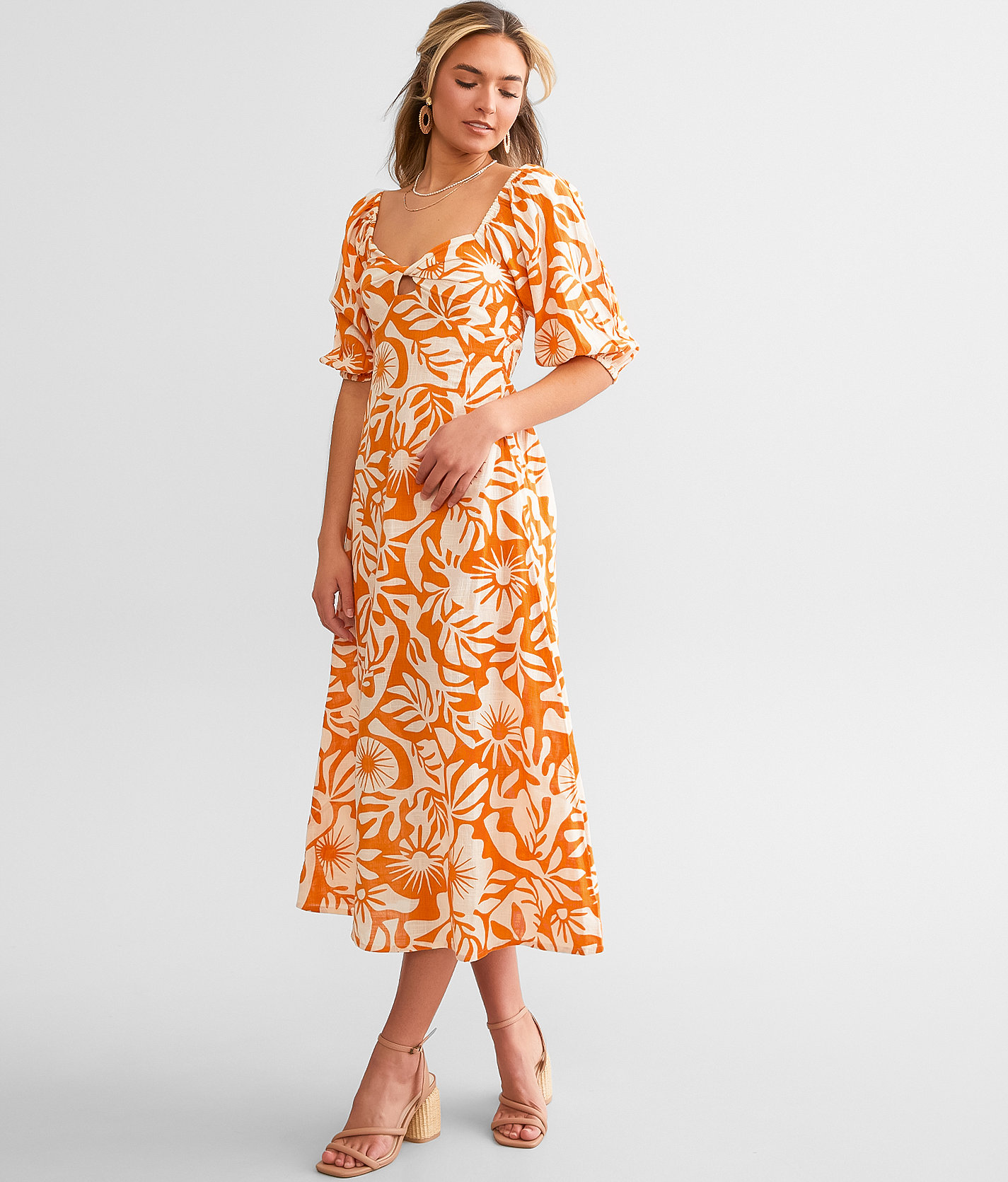 Billabong Paradise Cove Twisted Midi Dress - Women's Dresses in Dried Mango