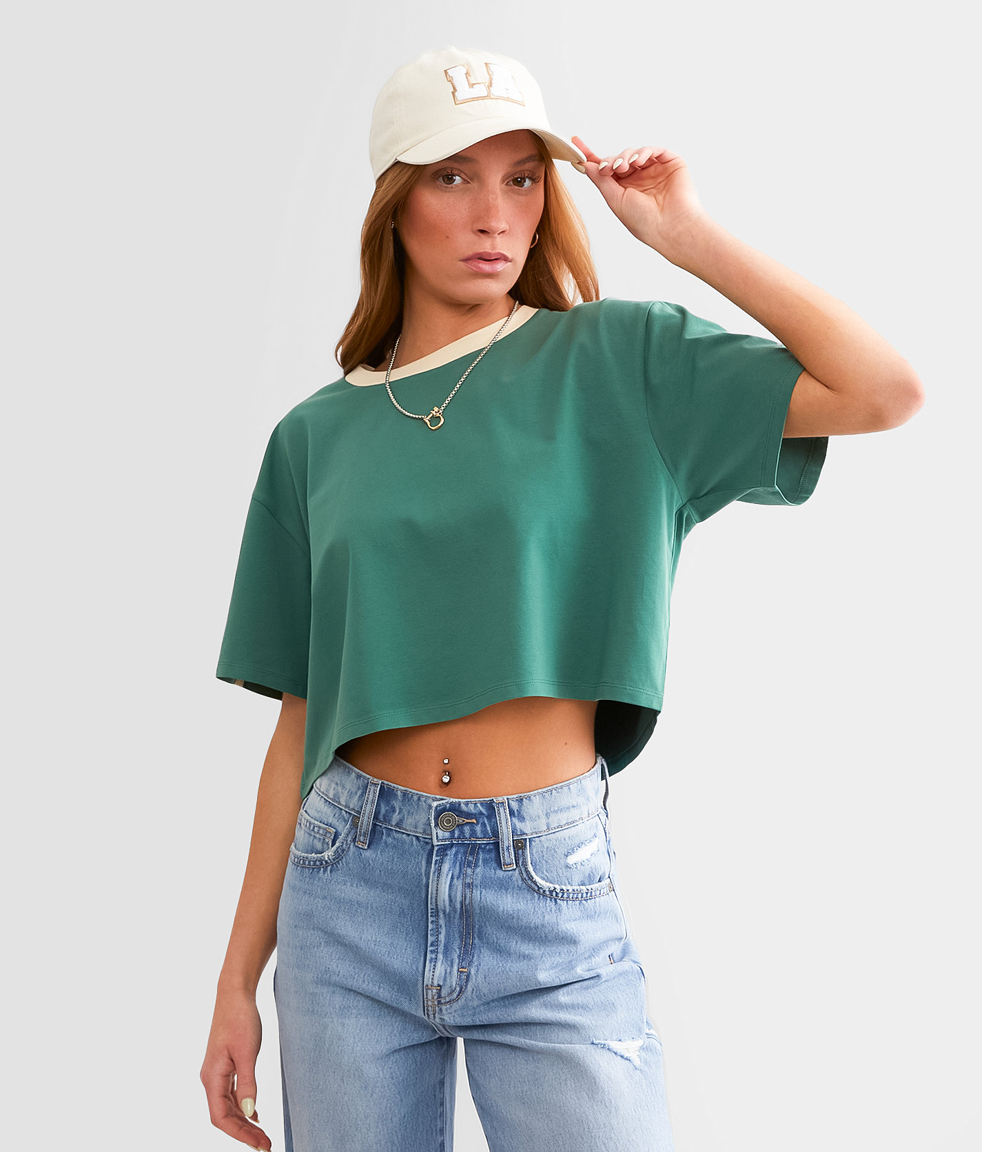 FITZ + EDDI Boxy Cropped T-Shirt - Women's T-Shirts in Smoke Pine