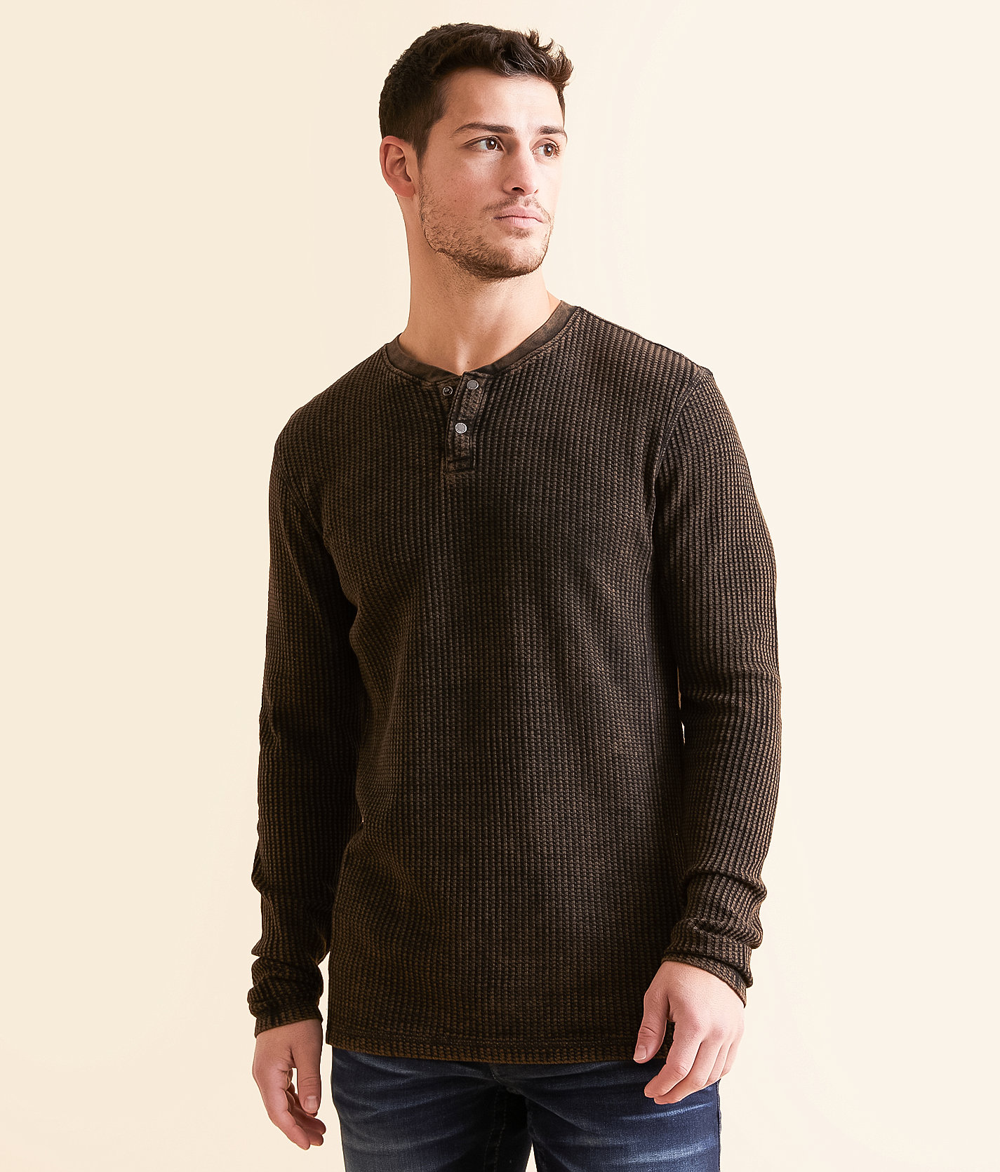 Buckle Black Waffle Henley - Men's T-Shirts in Brown Black