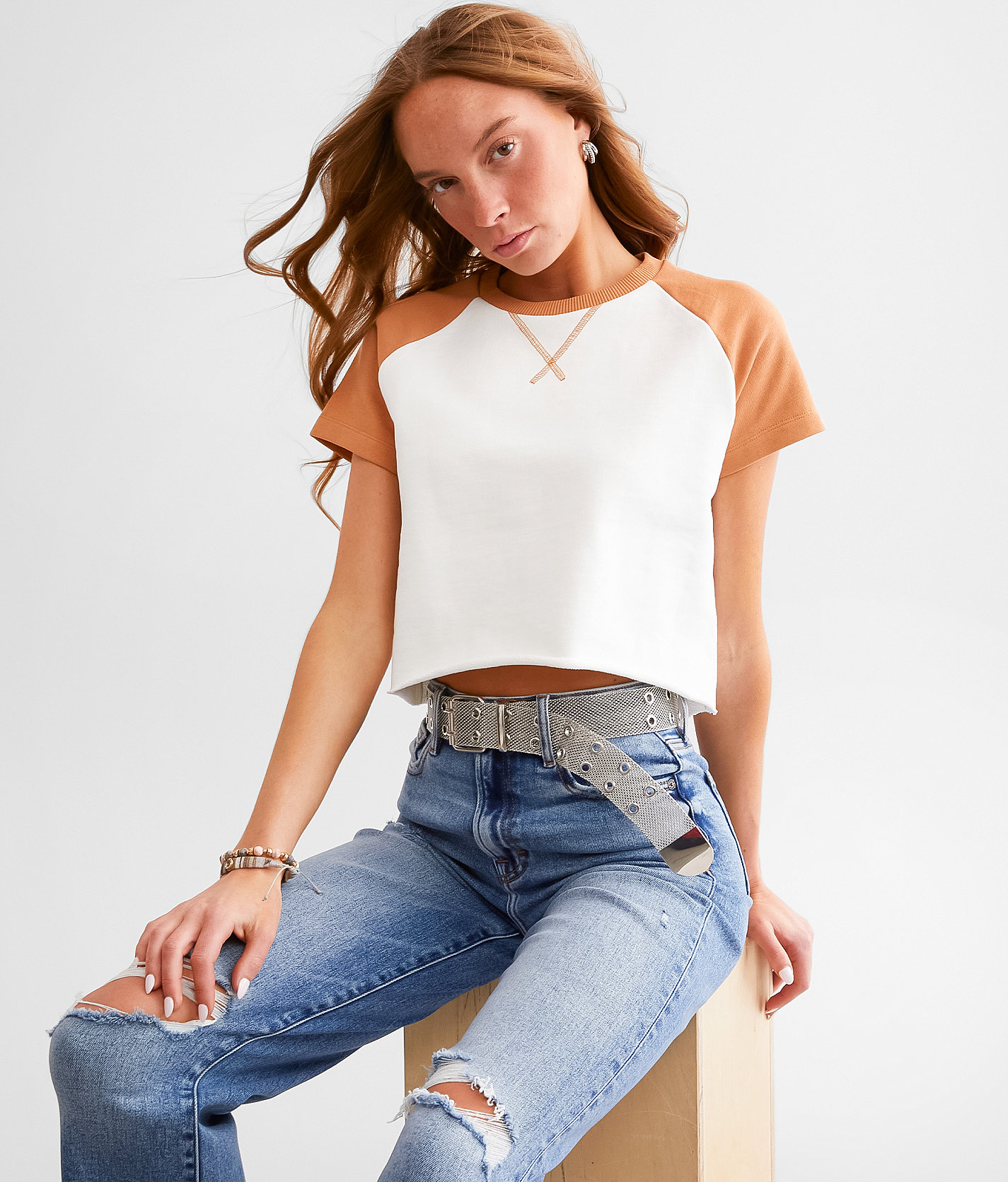 FITZ + EDDI Raglan Cropped T-Shirt - Women's T-Shirts in Cream