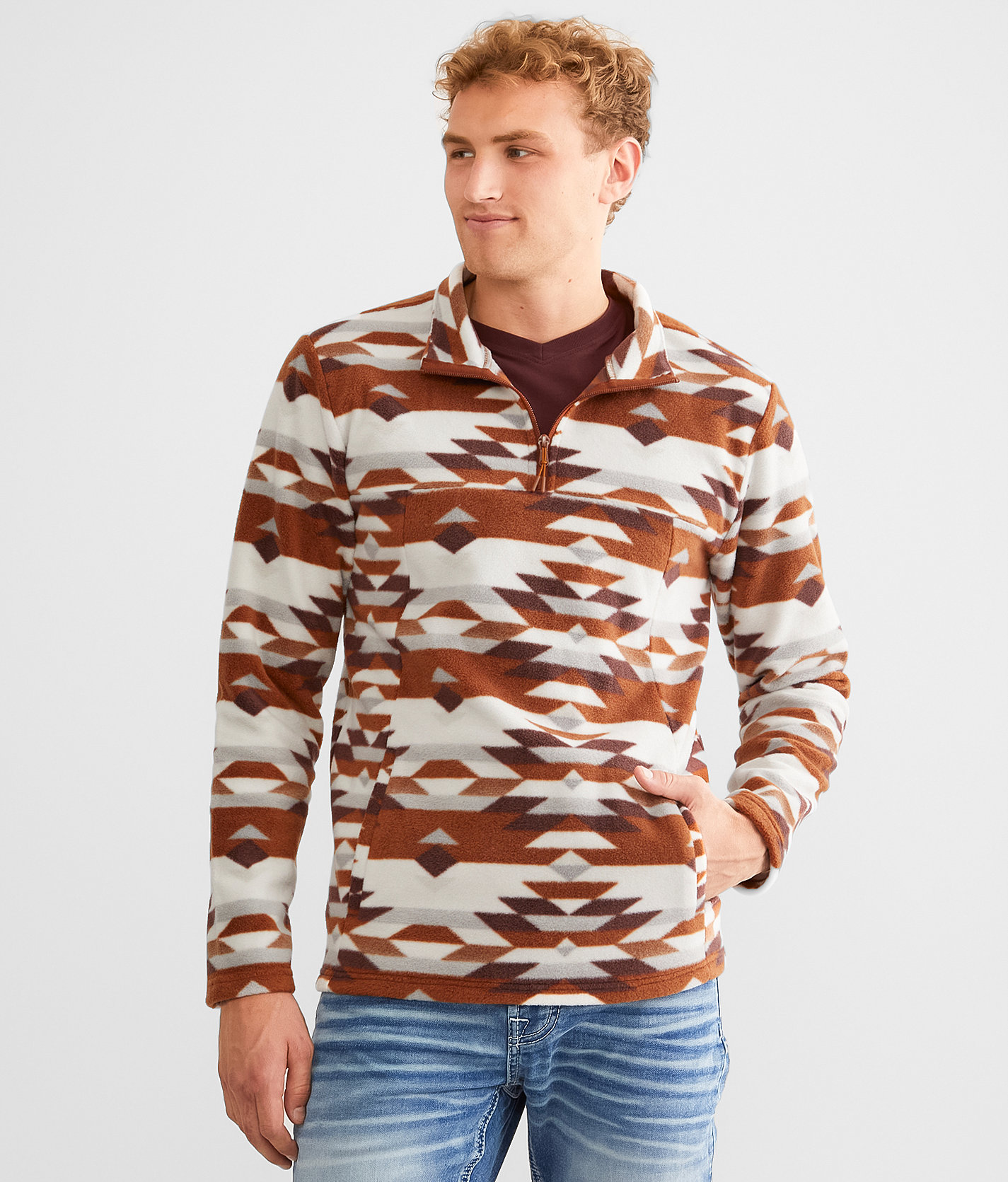 Departwest Grady Polar Fleece Pullover - Men's Sweatshirts in Paprika