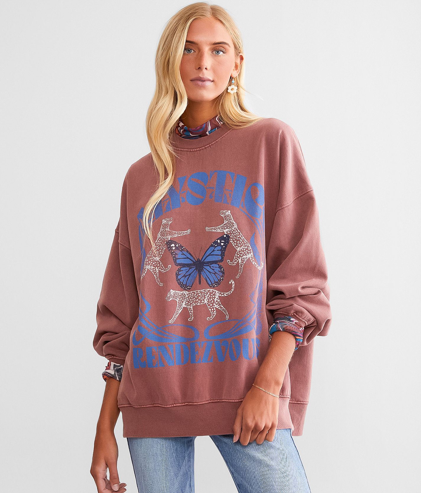 Modish Rebel Mystic Rendezvous Oversized Pullover - Women's Sweatshirts in Maroon