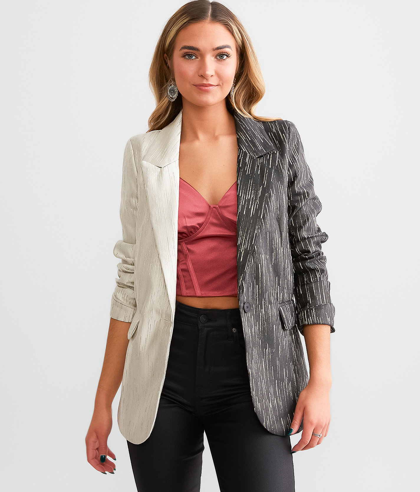 A. Peach Metallic Split Blazer - Women's Coats & Jackets in Black Cream