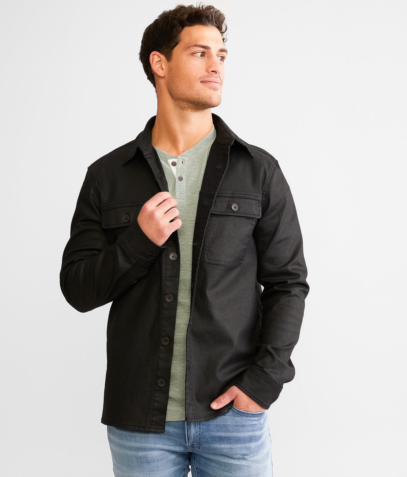 Outpost Makers Coated Denim Shacket - Men's Coats & Jackets in Black