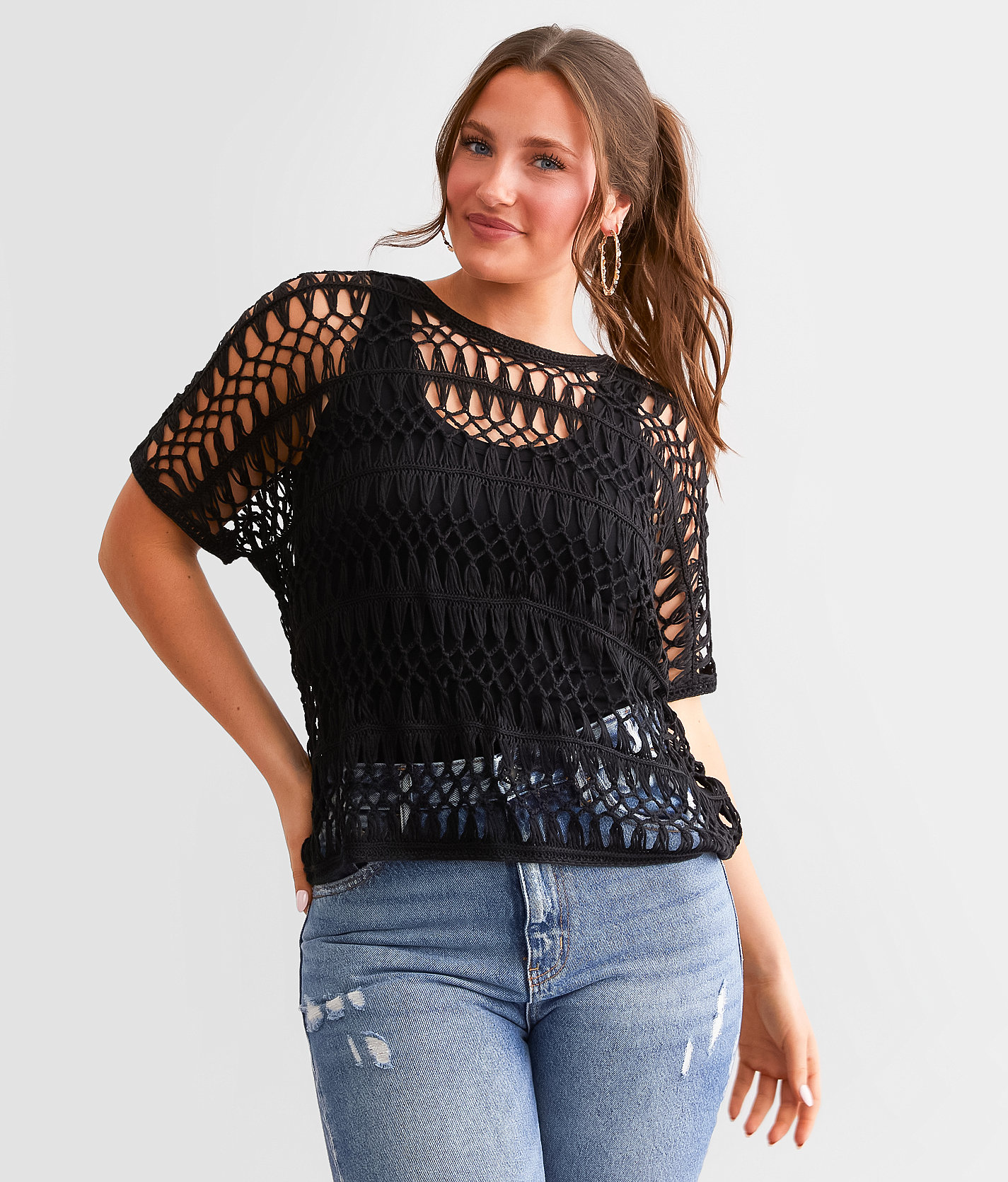 Daytrip Crochet Sweater - Women's Sweaters in Black
