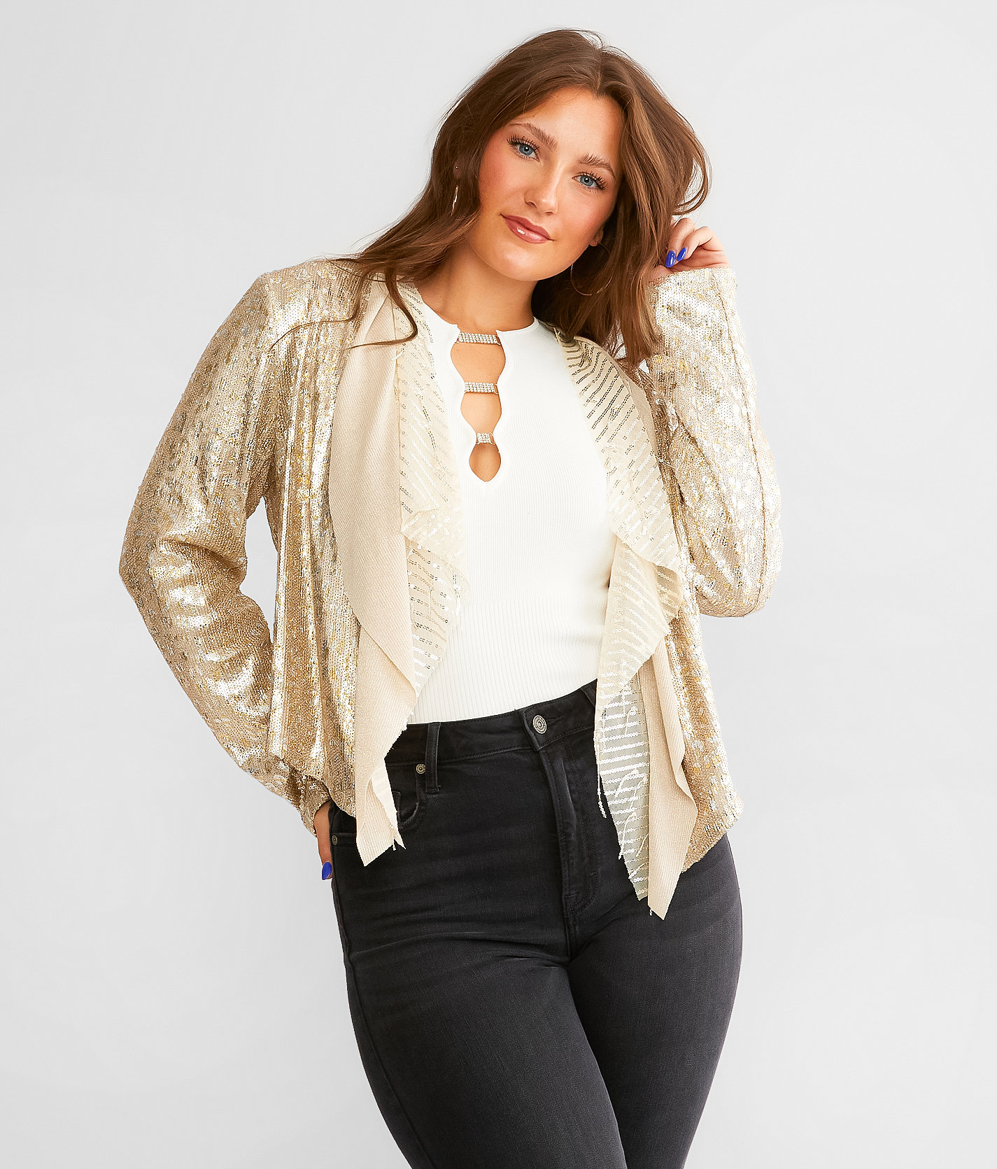 Miss Me Sequin Cropped Jacket - Women's Coats & Jackets in Rose Gold