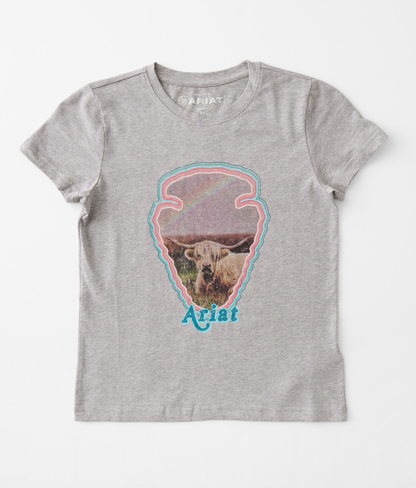 Girls - Ariat Arrowhead Cow T-Shirt - Girl's T-Shirts in Heather Grey
