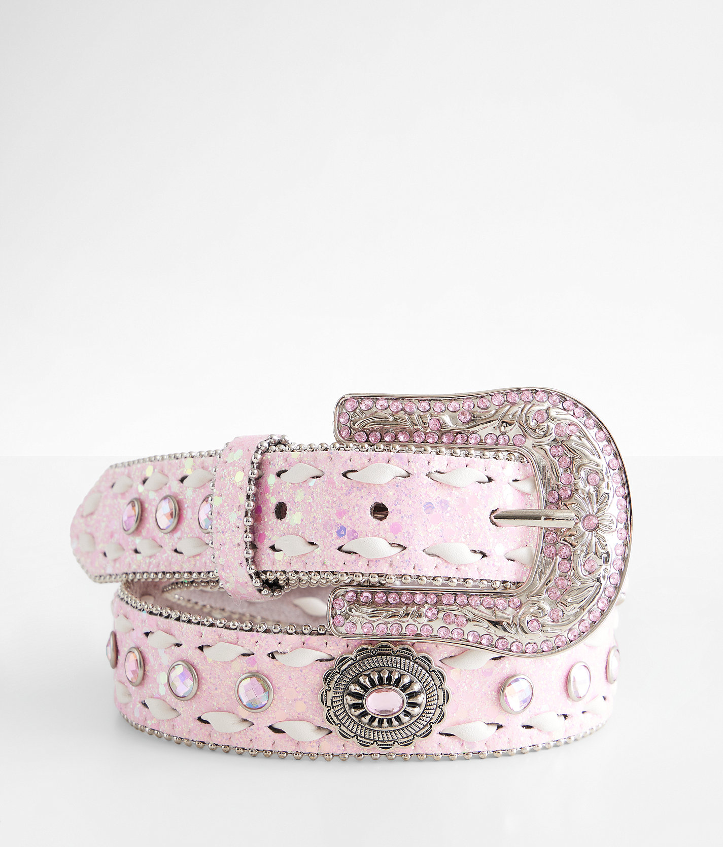 Girls - Angel Ranch Glitter Western Leather Belt - Girl's Belts in Pink