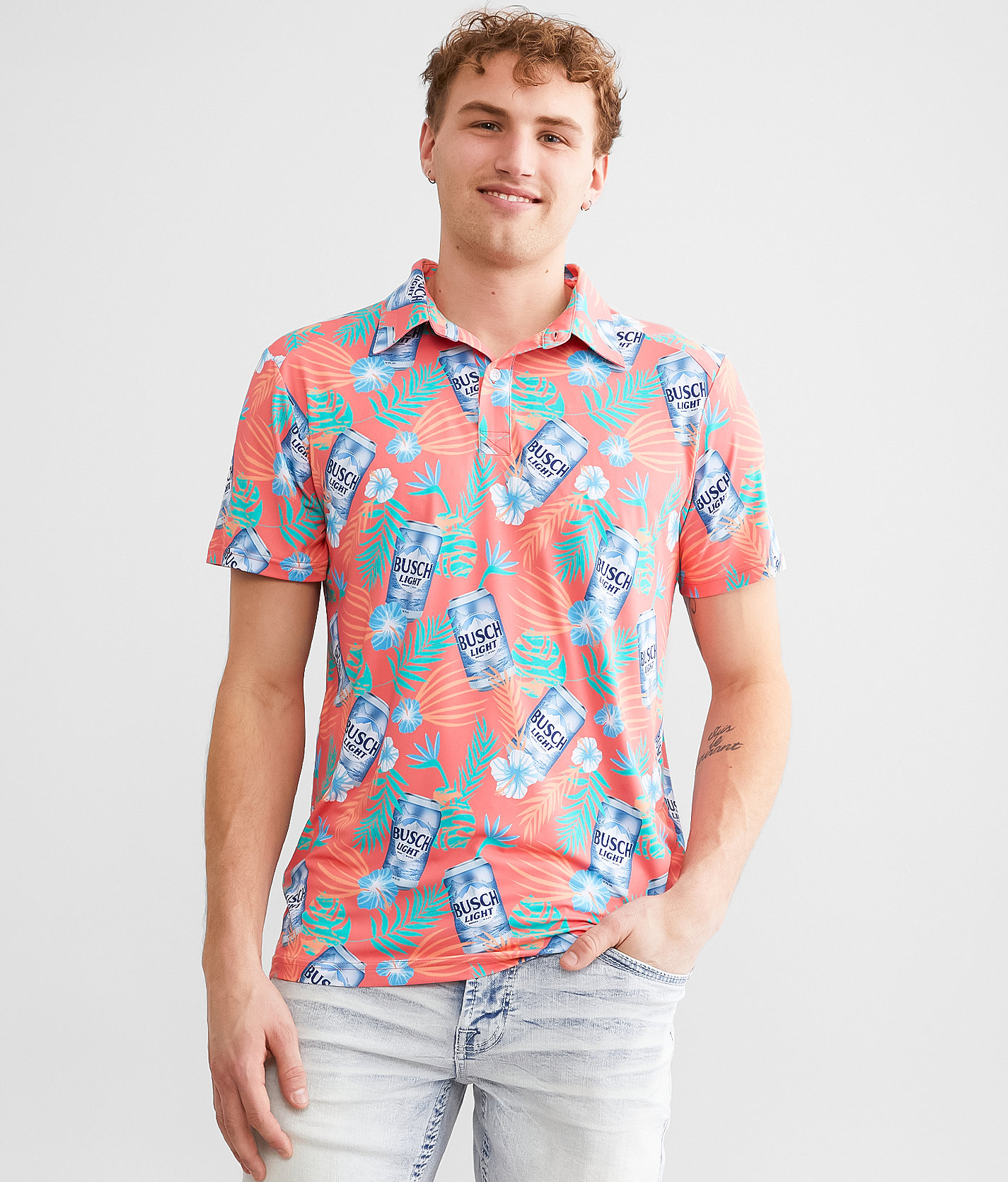 Tipsy Elves Busch Light® Tropical Polo - Men's Polos in Coral
