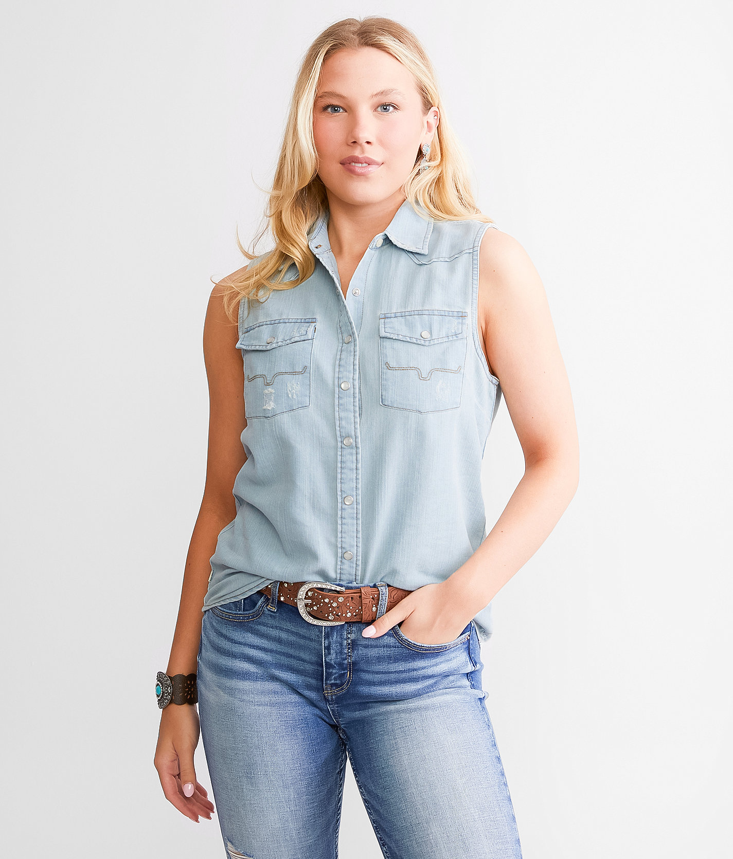 Kimes Ranch Lorena Denim Tank Top - Women's Tank Tops in Destroy Wash Denim