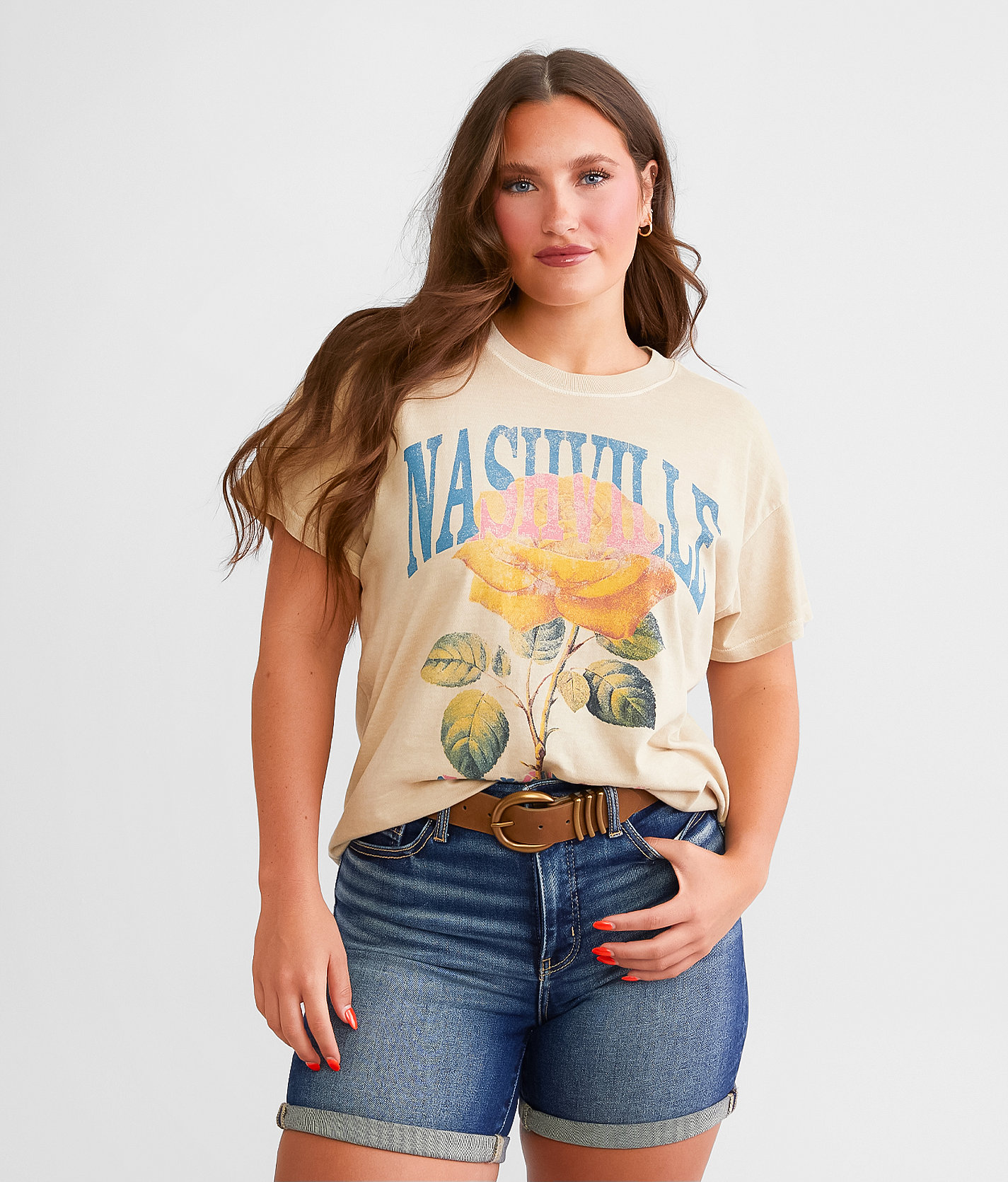 Girl Dangerous Nashville Rose Oversized T-Shirt - Women's T-Shirts in Sand