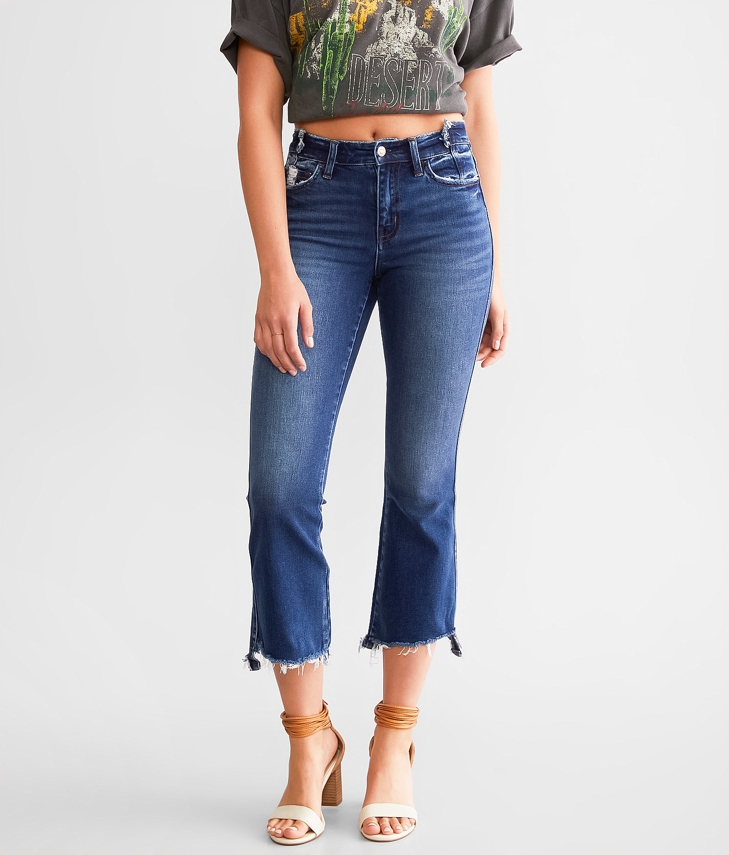 Flying Monkey High Rise Cropped Flare Stretch Jean - Women's Jeans in Chivalrous