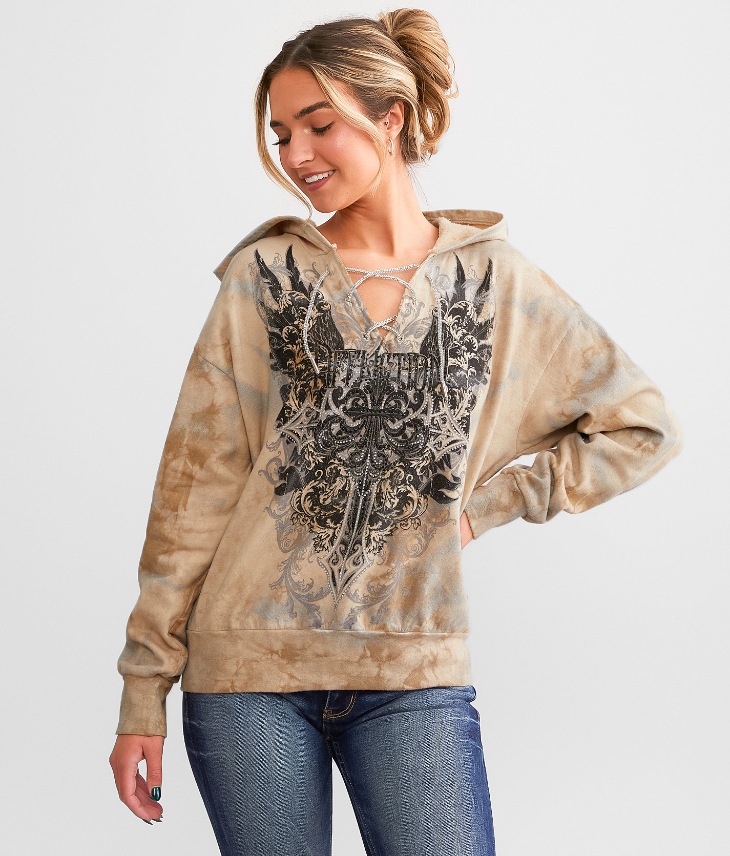 Affliction Caspian Manor Hooded Sweatshirt - Women's Sweatshirts in Biscotti Fungi Crystal