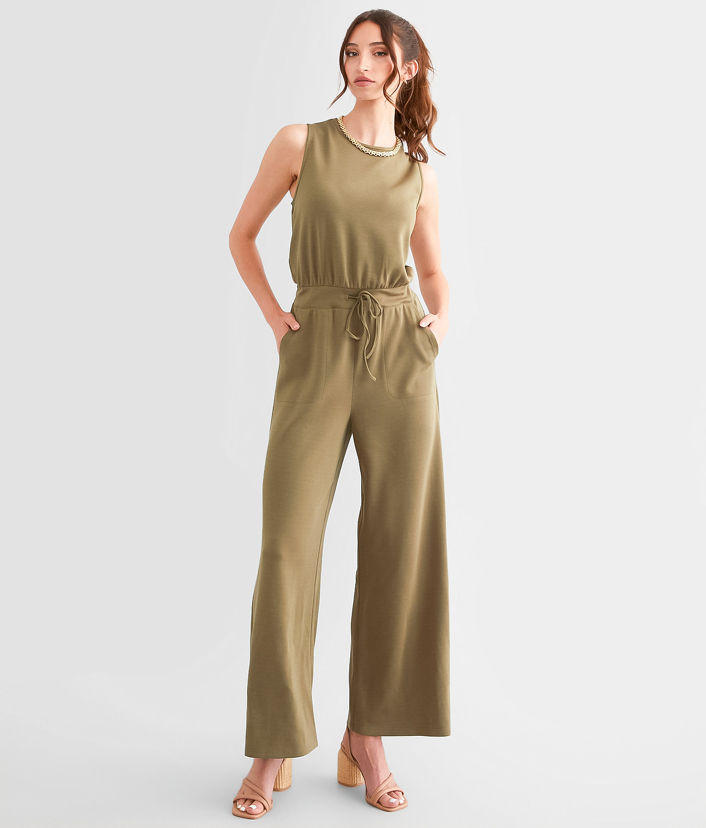 Davi & Dani Solid Knit Jumpsuit - Women's Rompers & Jumpsuits in Olive