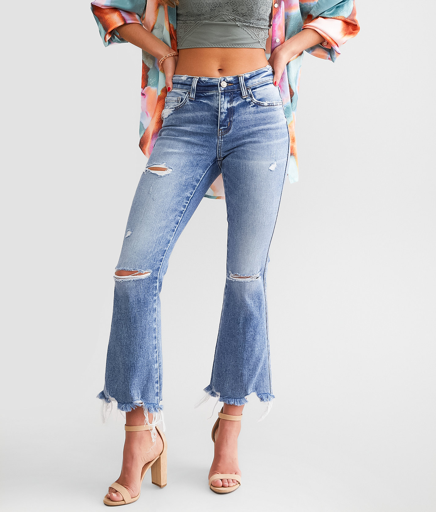 Flying Monkey Mid-Rise Cropped Flare Stretch Jean - Women's Jeans in Jeanette