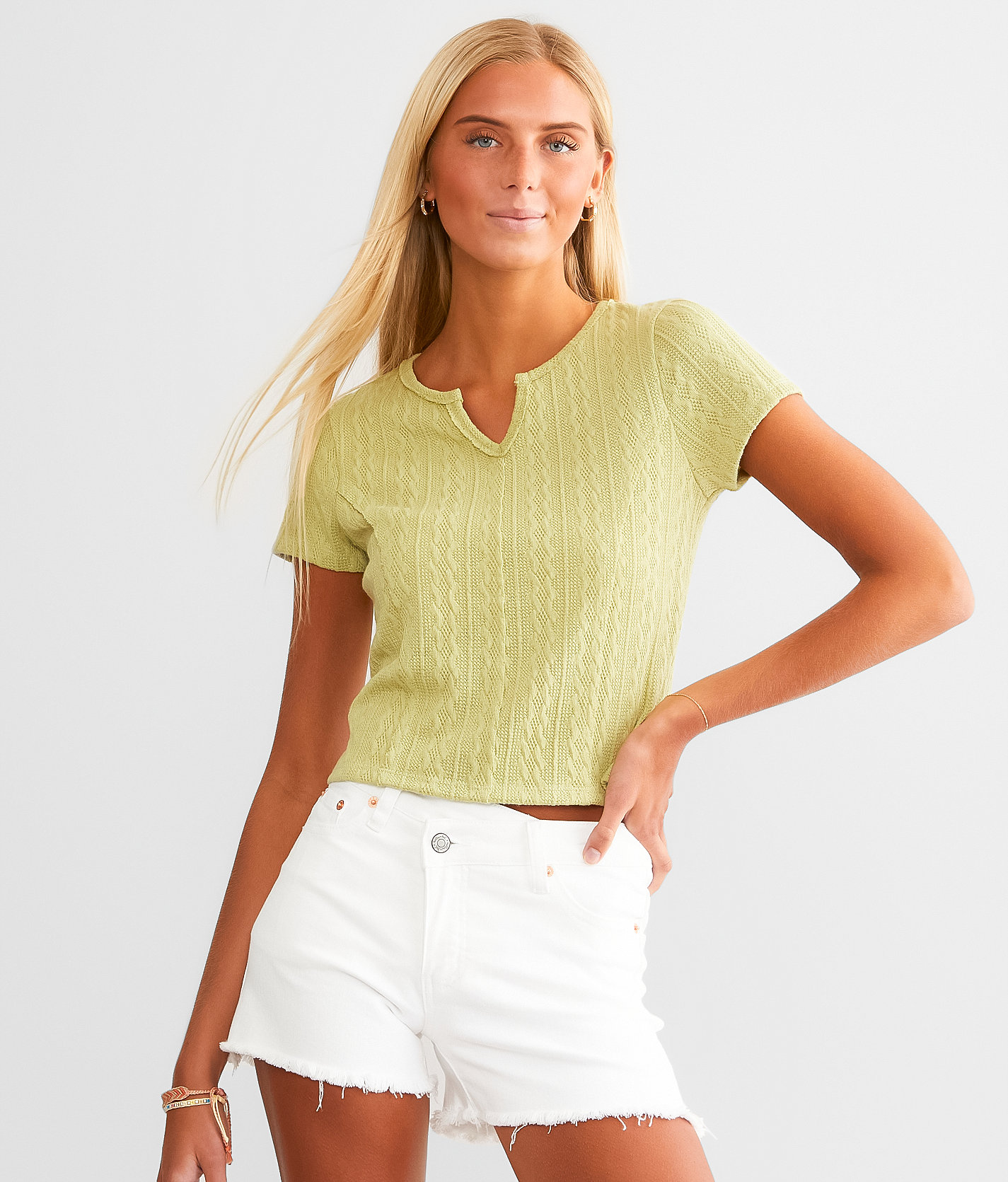 FITZ + EDDI Raw Edge Textured Top - Women's Shirts & Blouses in Sage