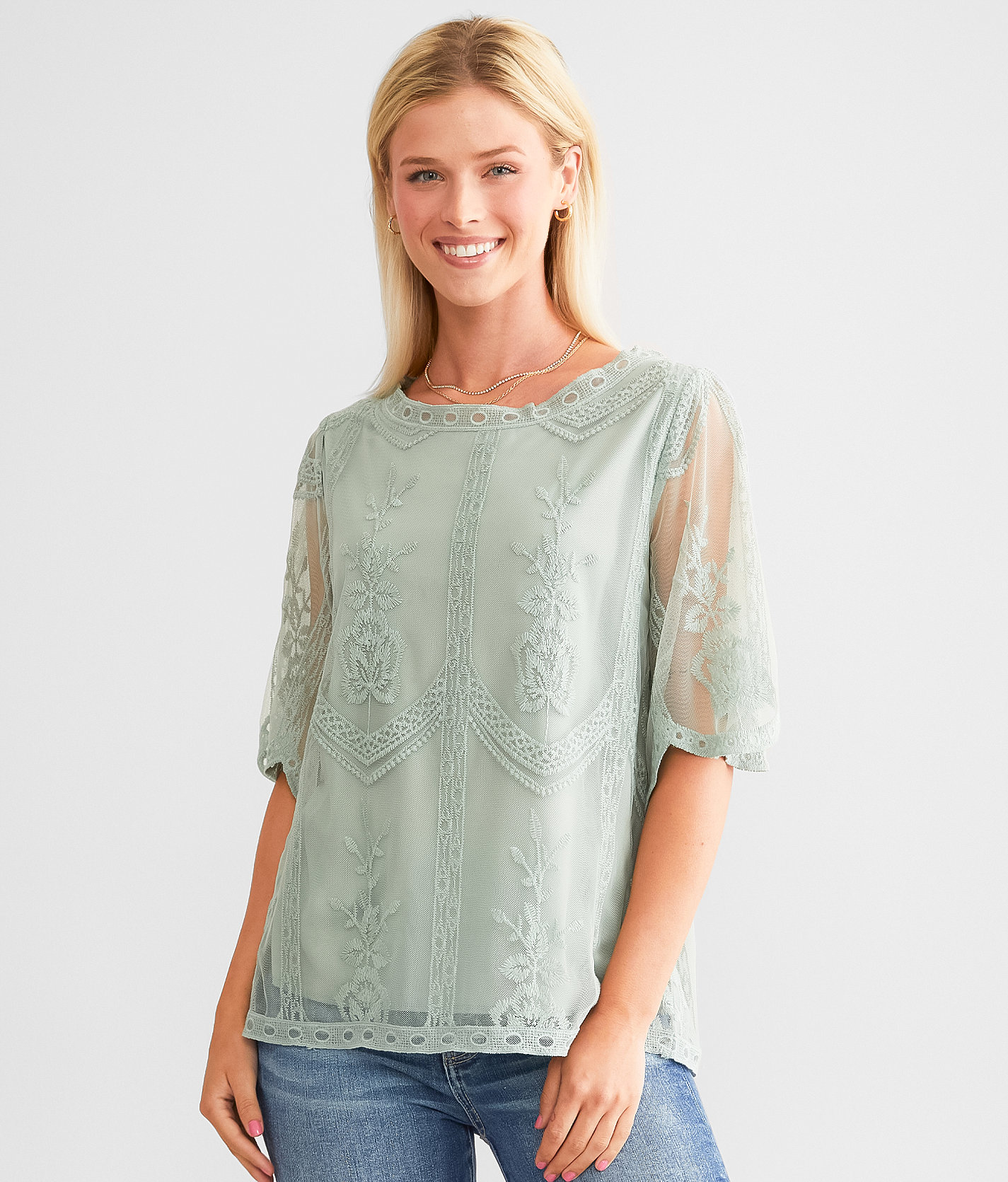 Daytrip Embroidered Lace Top - Women's Shirts & Blouses in Sage Brush