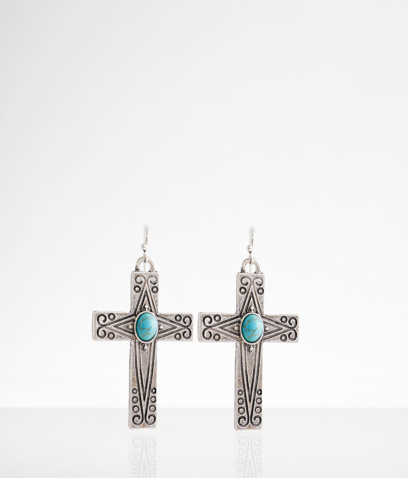 boutique by BKE Turquoise Cross Drop Earring - Women's Jewelry in Silver