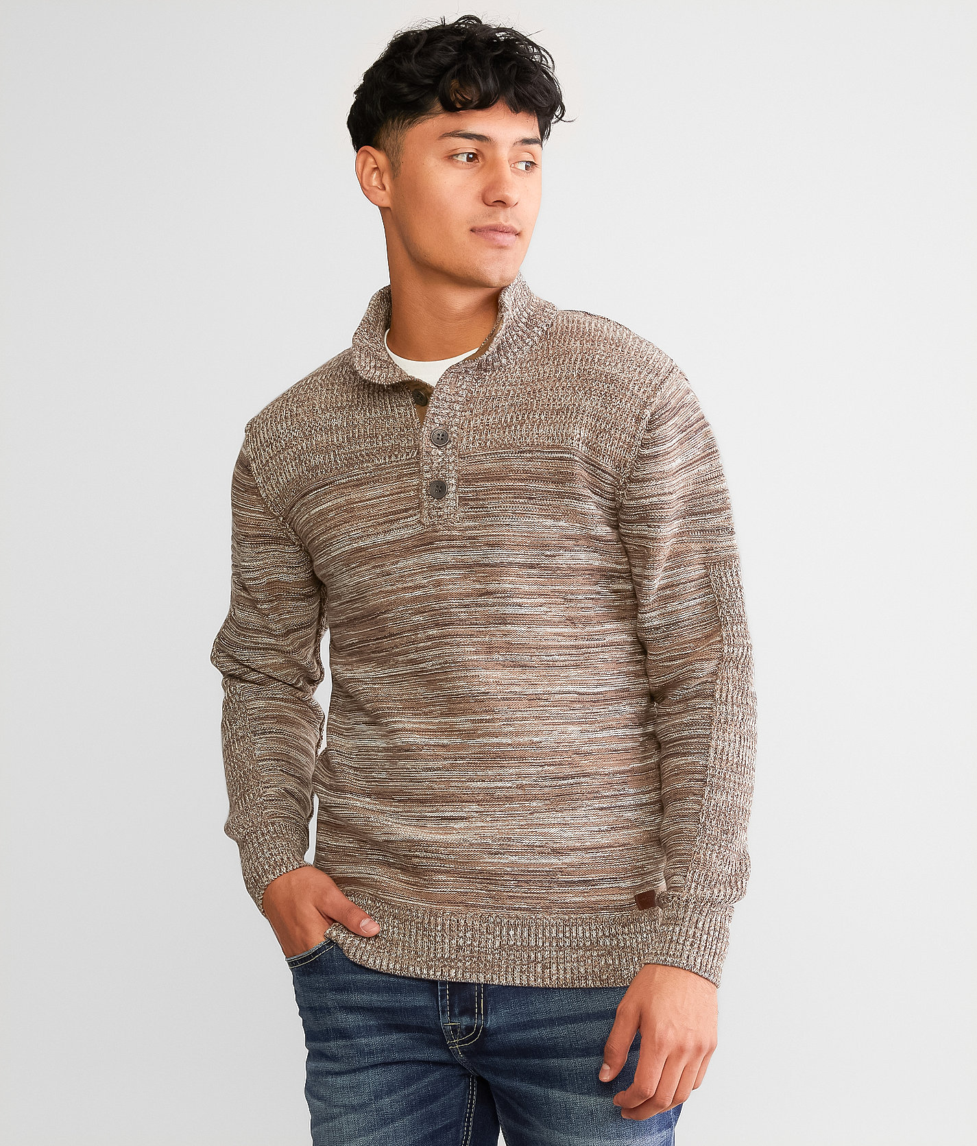 Outpost Makers Mixed Yarn Henley Sweater - Men's Sweaters in Brown