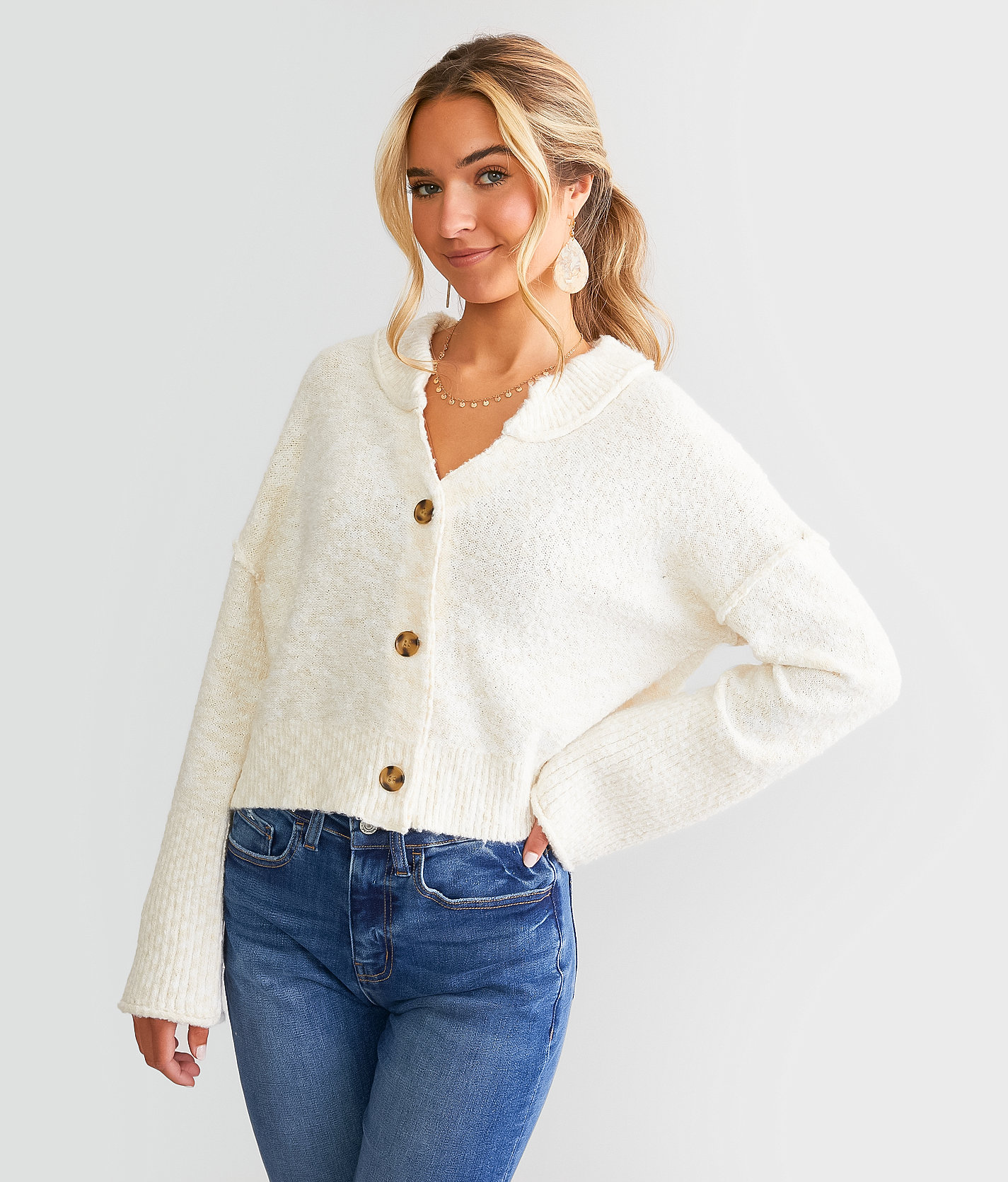 Willow & Root Marled Cardigan Sweater - Women's Sweaters in Cream