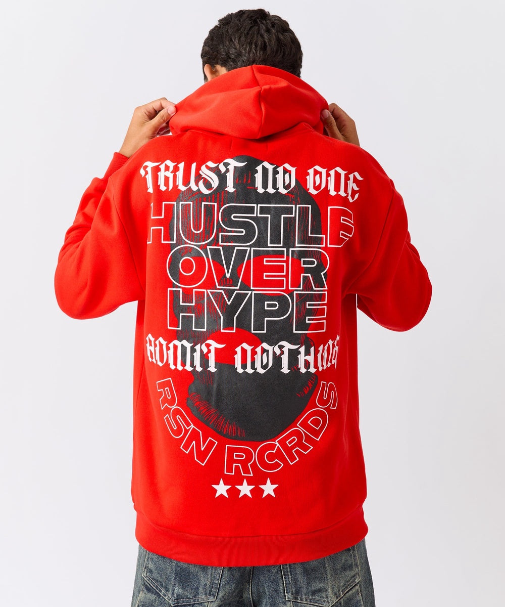 Hustle Over Hype Embroidered Hoodie - Red
