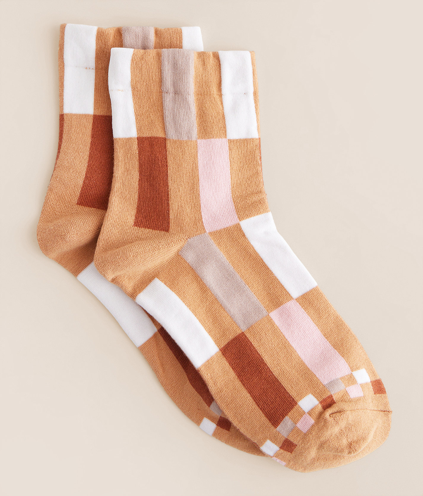 BKE Checkered Ankle Socks - Women's Socks in Camel Mix