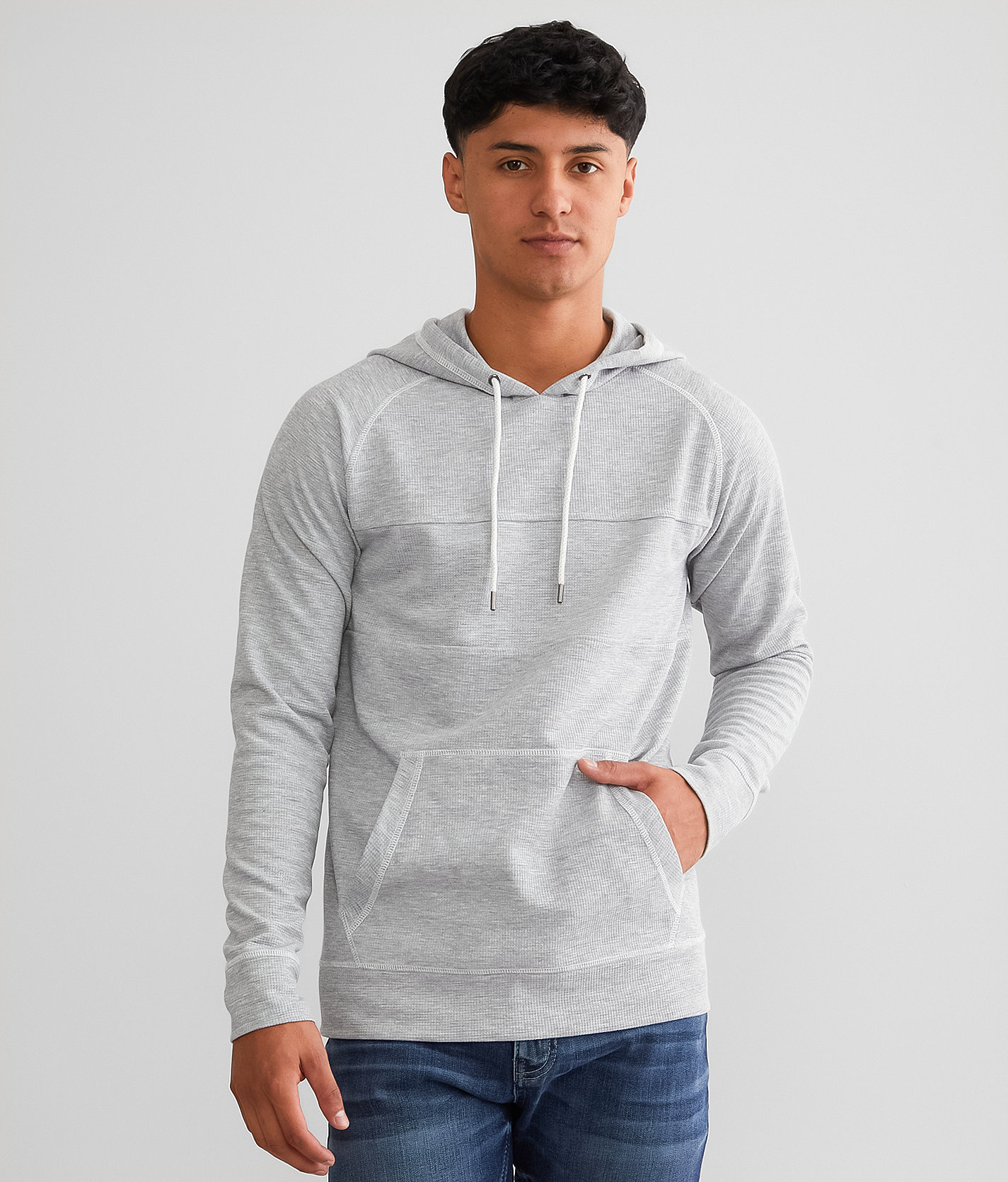 BKE JJ Pieced Thermal Hoodie - Men's Sweatshirts in Grey Heather