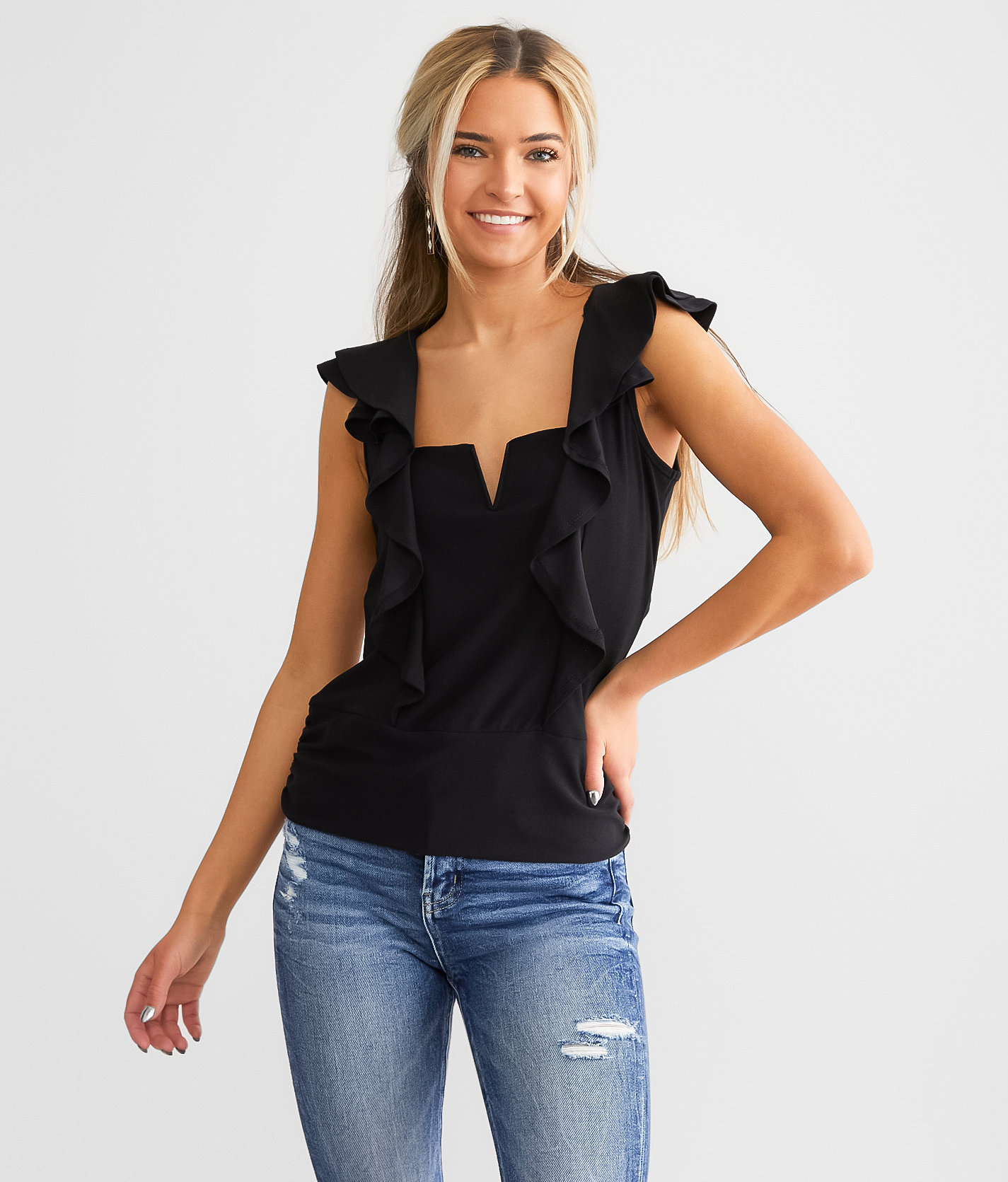 Daytrip Ruffle V-Wire Top - Women's Shirts & Blouses in Black